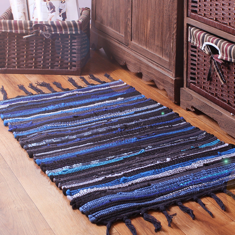 Durable Hand-Woven Cotton Bathmat – Multi-Colored Rug Bathroom Mat