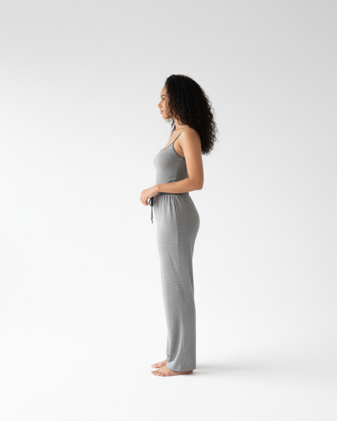 Women's Sleeveless Long Pajama - Gray Sleevless Top with Matching Pants