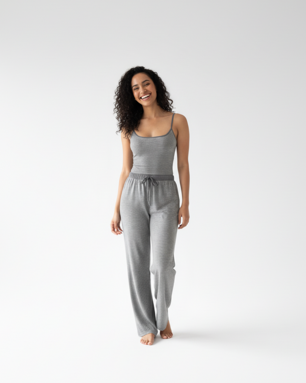 Women's Sleeveless Long Pajama - Gray Sleevless Top with Matching Pants