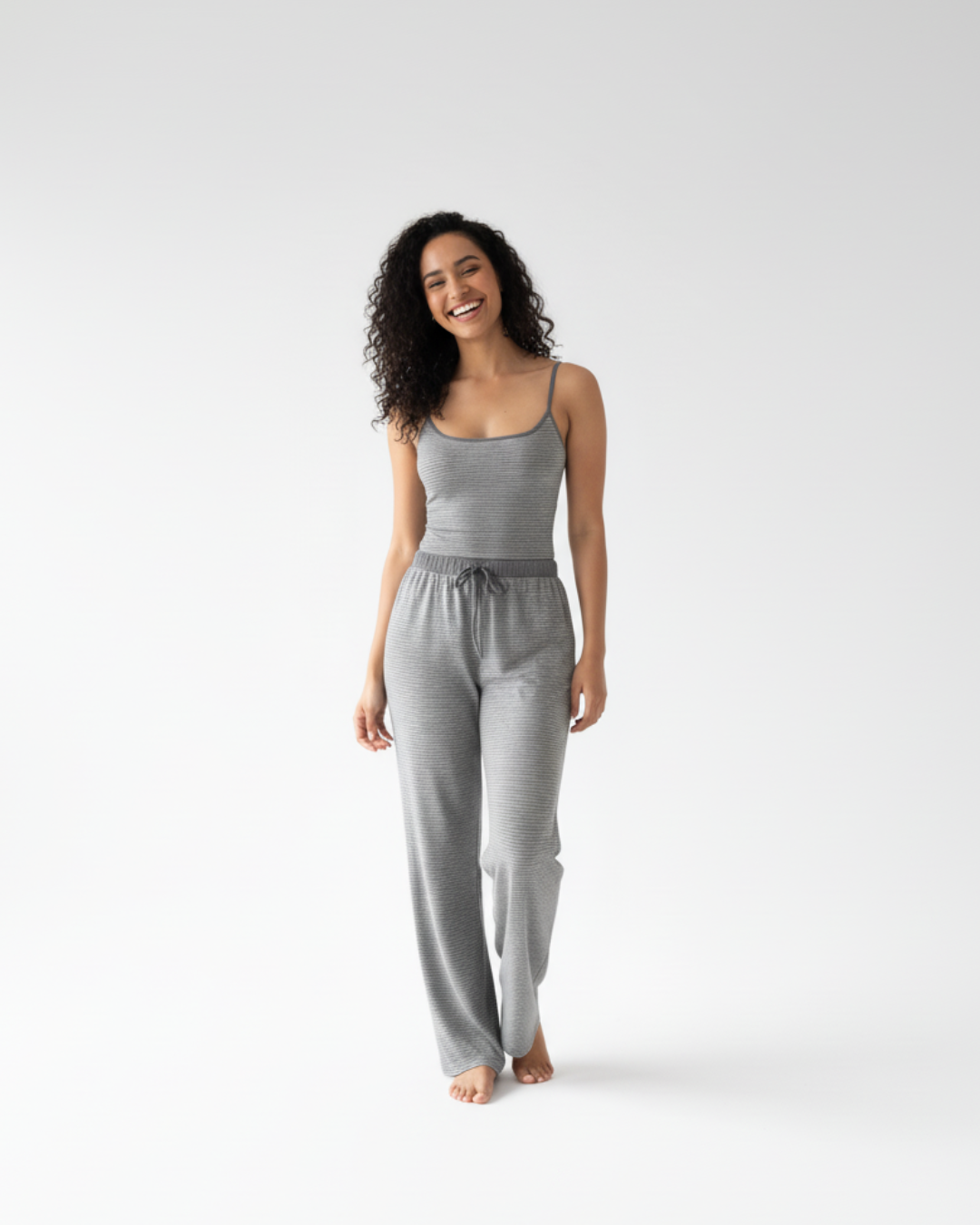 Women's Sleeveless Long Pajama - Gray Sleevless Top with Matching Pants
