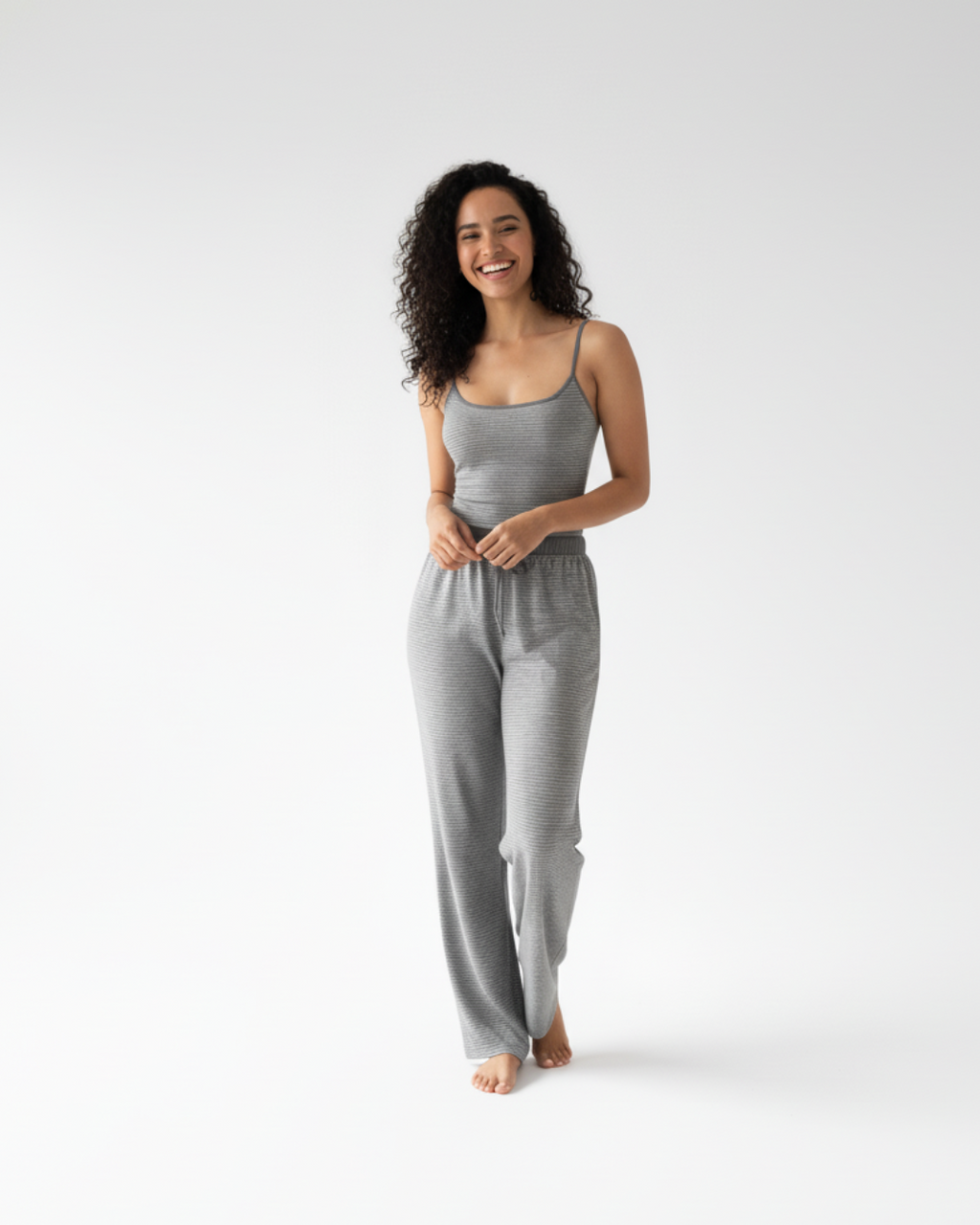 Women's Sleeveless Long Pajama - Gray Sleevless Top with Matching Pants