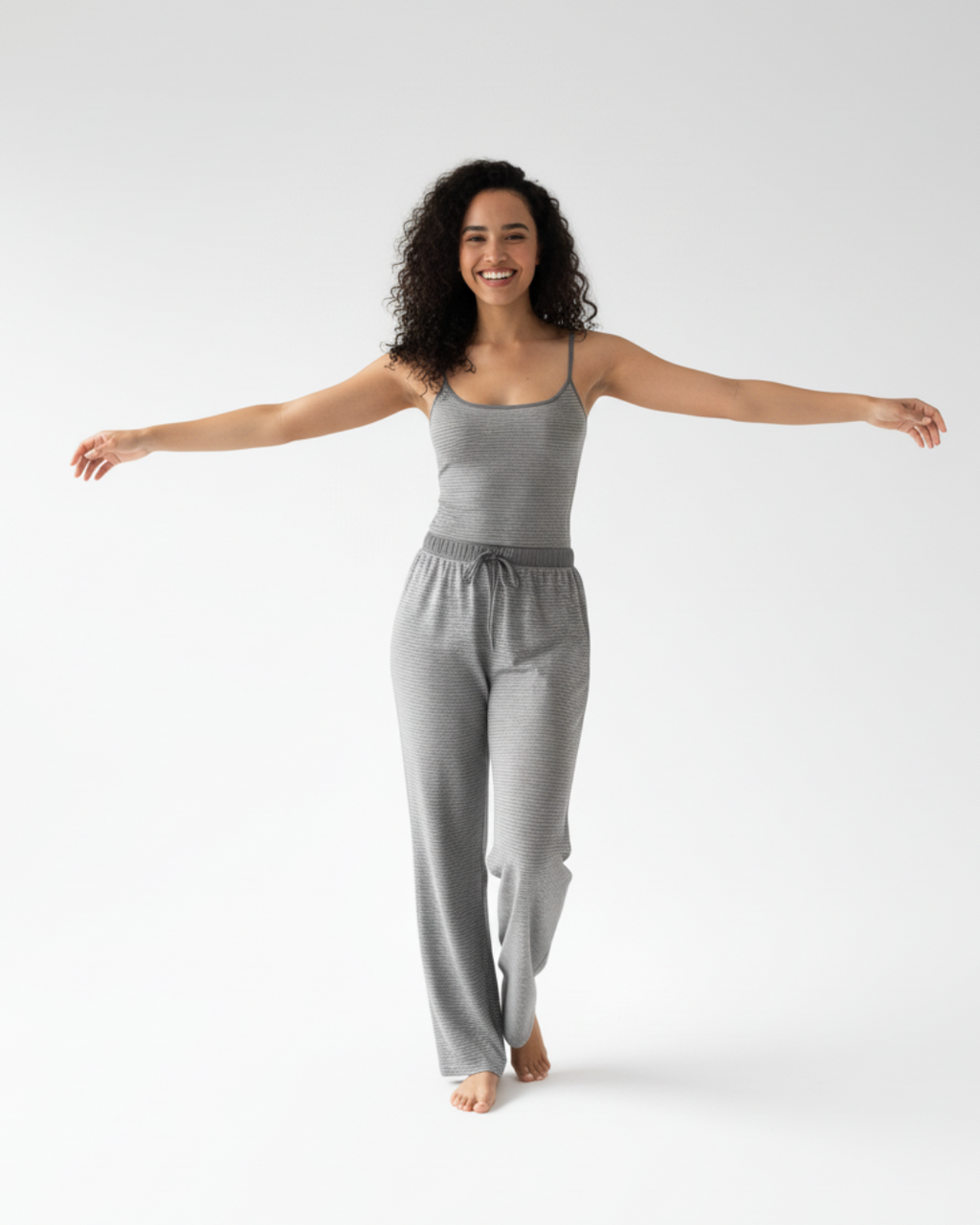 Women's Sleeveless Long Pajama - Gray Sleevless Top with Matching Pants