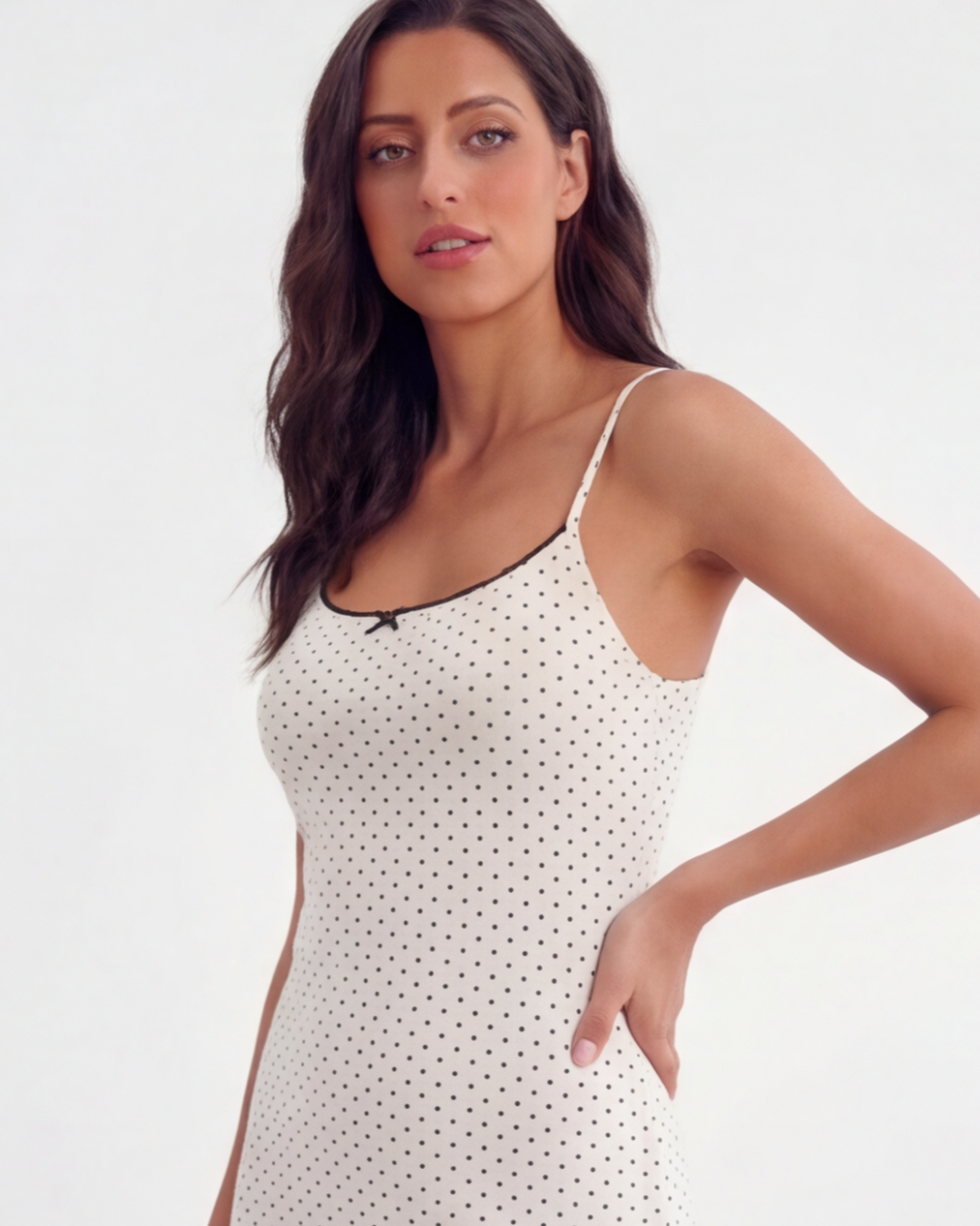 Women’s Summer Polka Dot Mini Nightdress – Elegant Spaghetti Strap Sleepwear