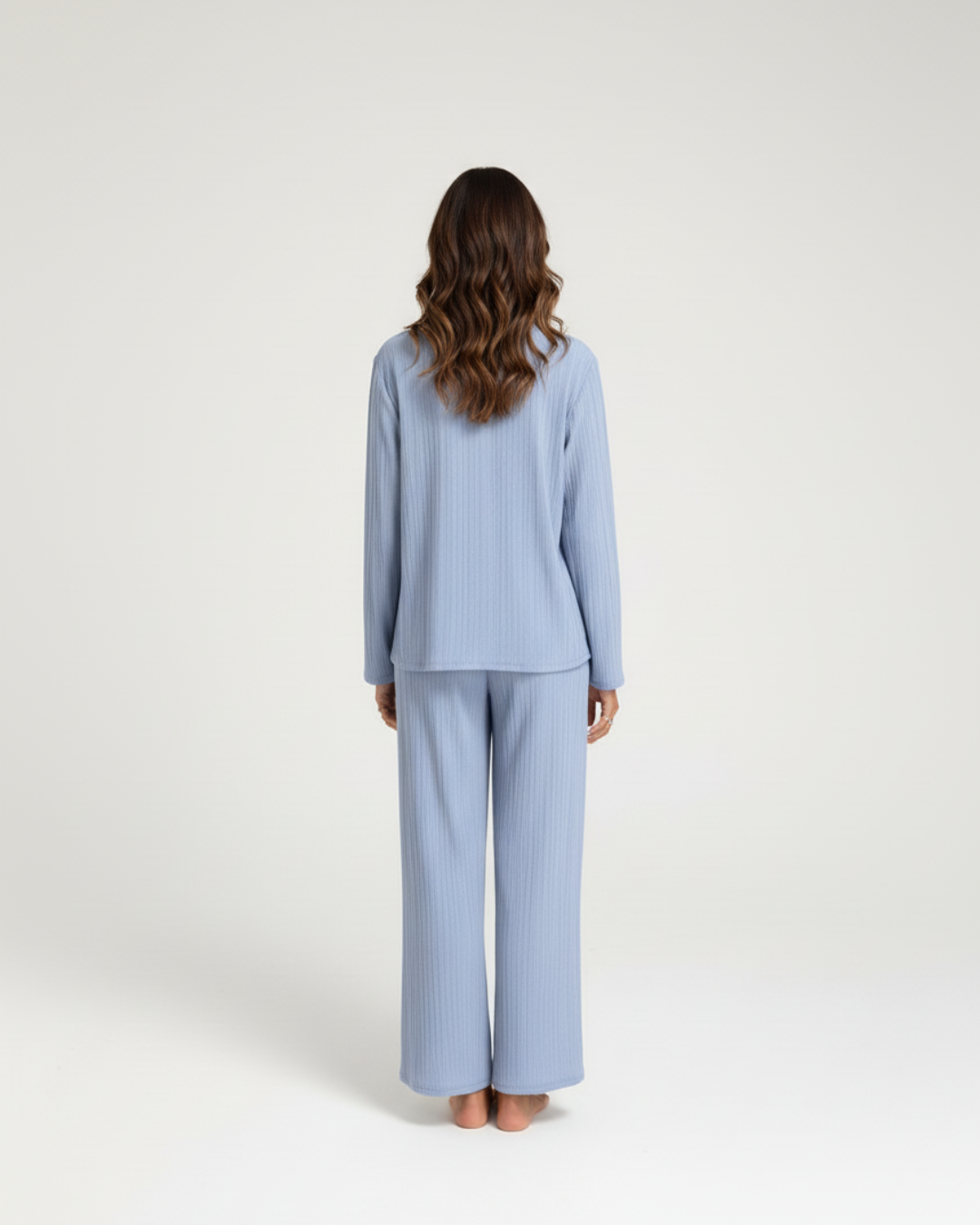 Soft Blue Long Pajama Set – Classic Button-Up & Relaxed Pants