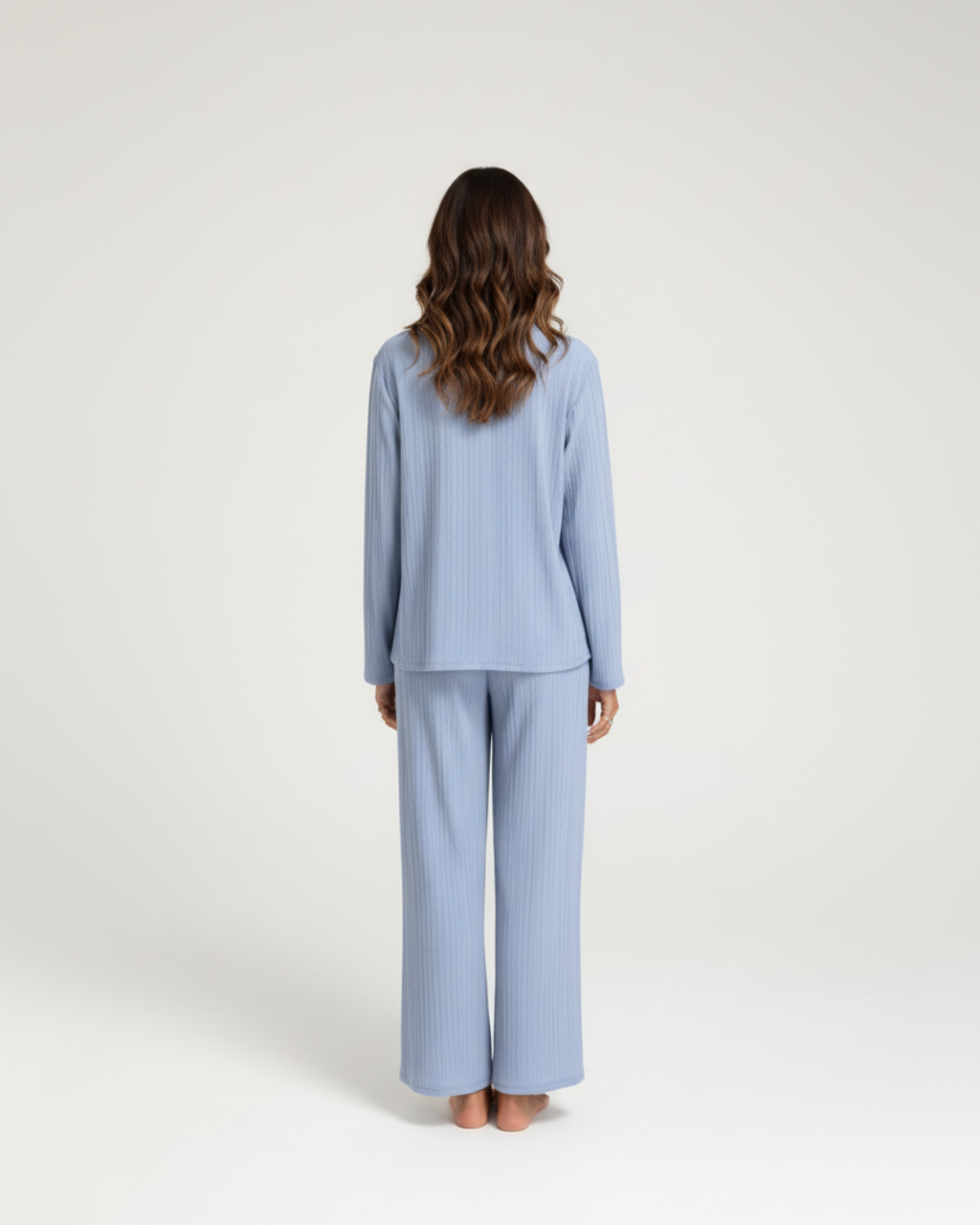 Soft Blue Long Pajama Set – Classic Button-Up & Relaxed Pants