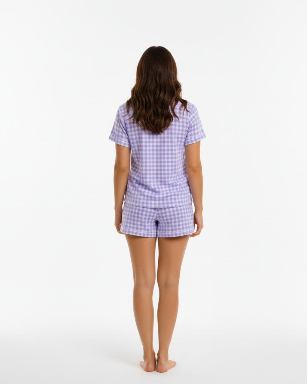 Women’s Short Pyjamas with White Bow - Short sleeve button-down top and matching shorts