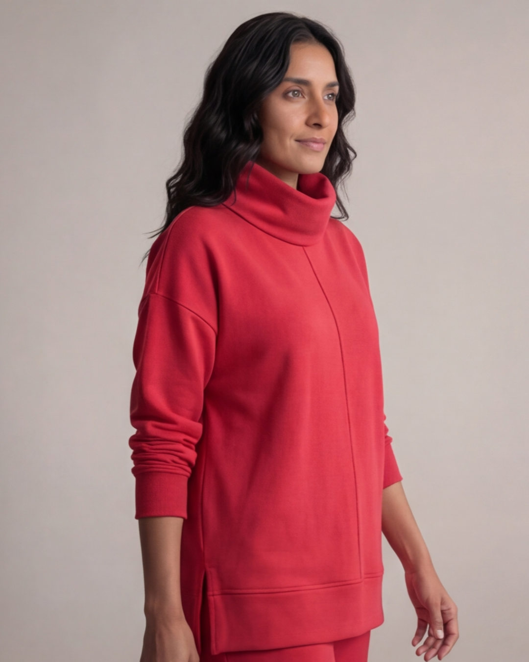 Women’s Turtle Neck Top and Wide-Leg Pants Set – Relaxed Fit Loungewear