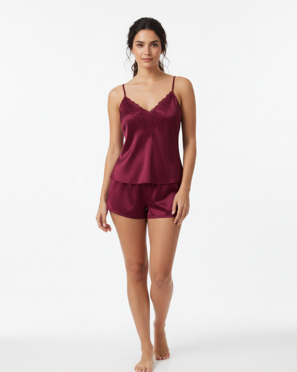 Pajama set Satin Sleepwear with Lace – Women’s Pajama Shorts Set