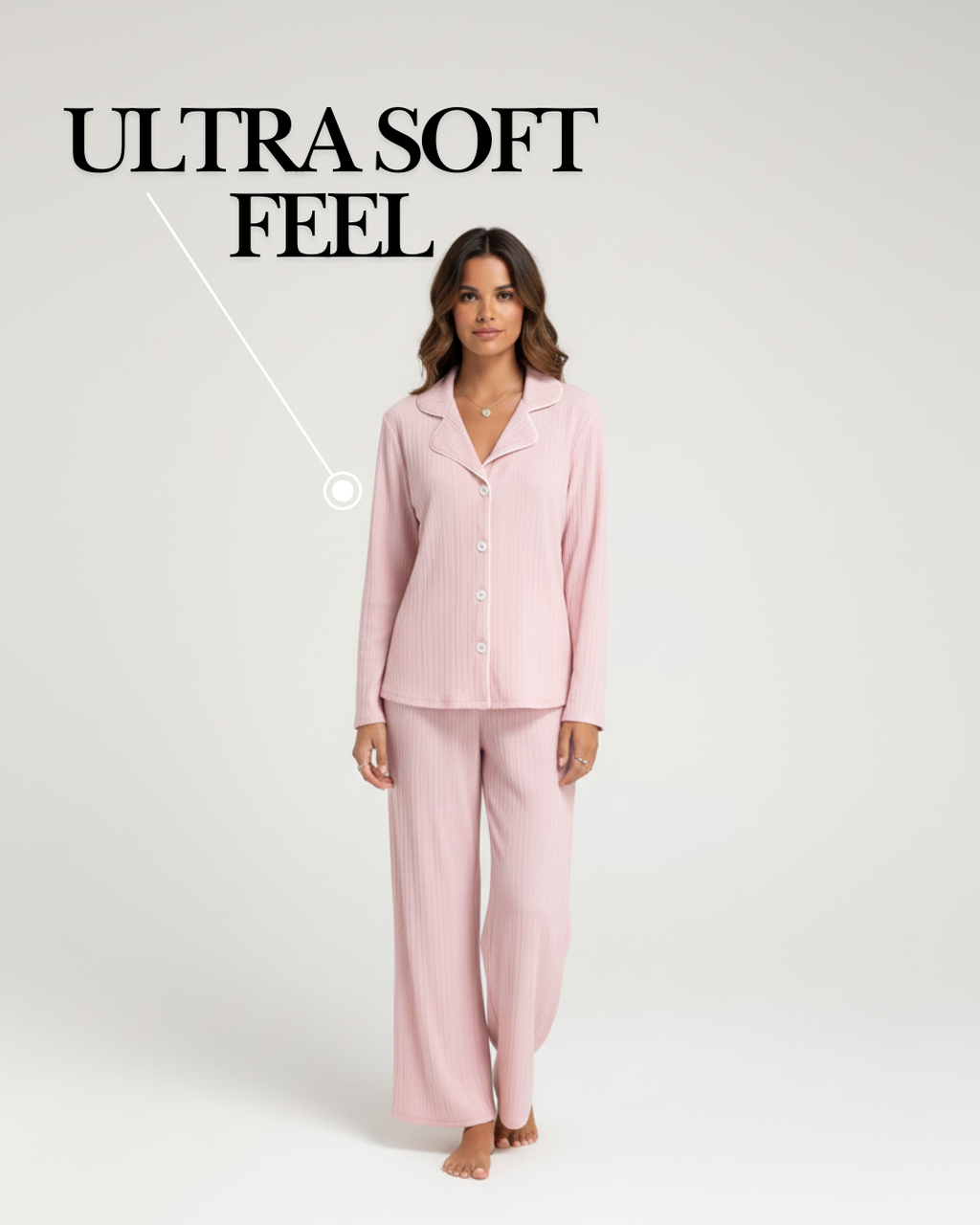 Blush Pink Long Pajama Set – Soft Button-Up with Relaxed Pants