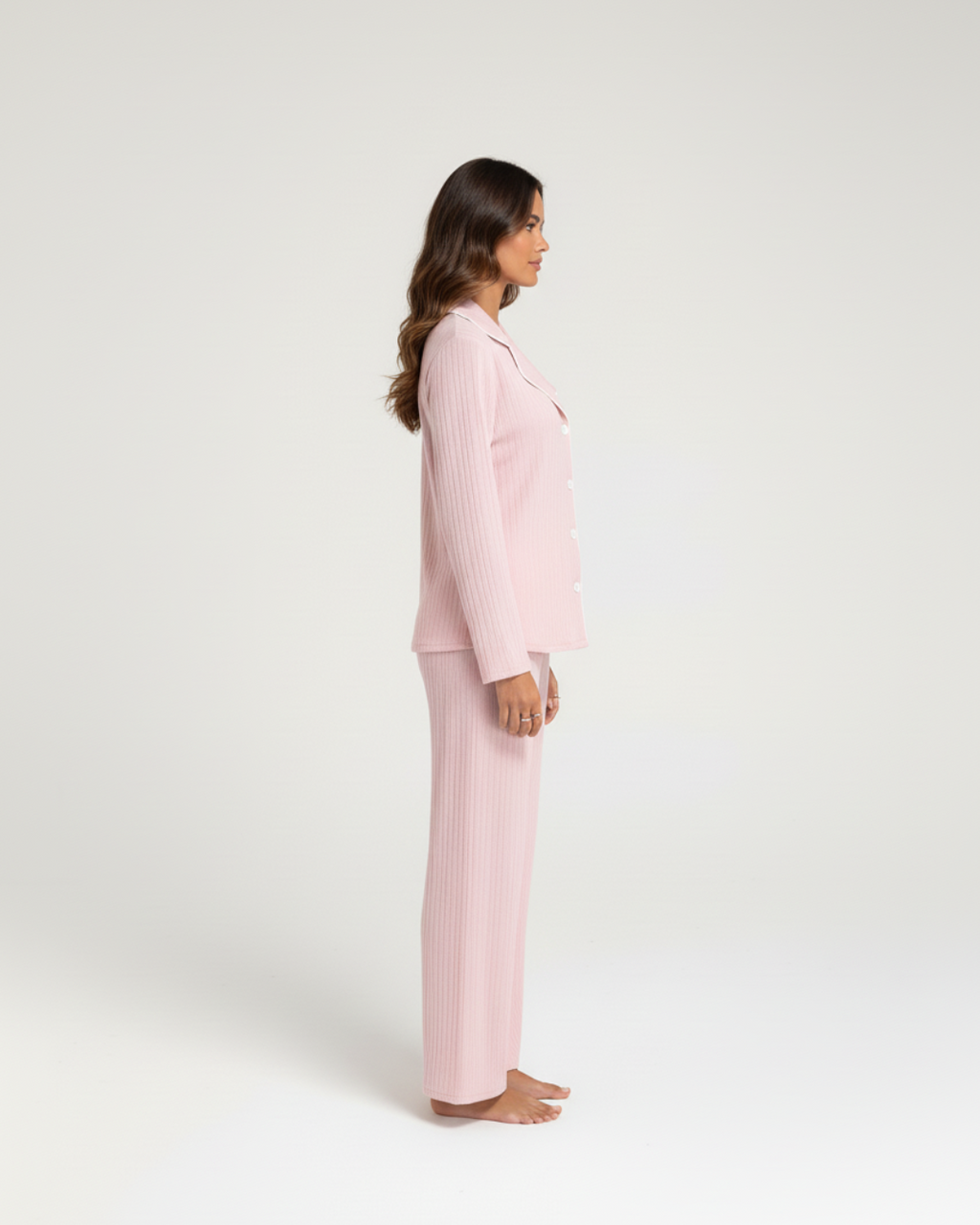 Blush Pink Long Pajama Set – Soft Button-Up with Relaxed Pants