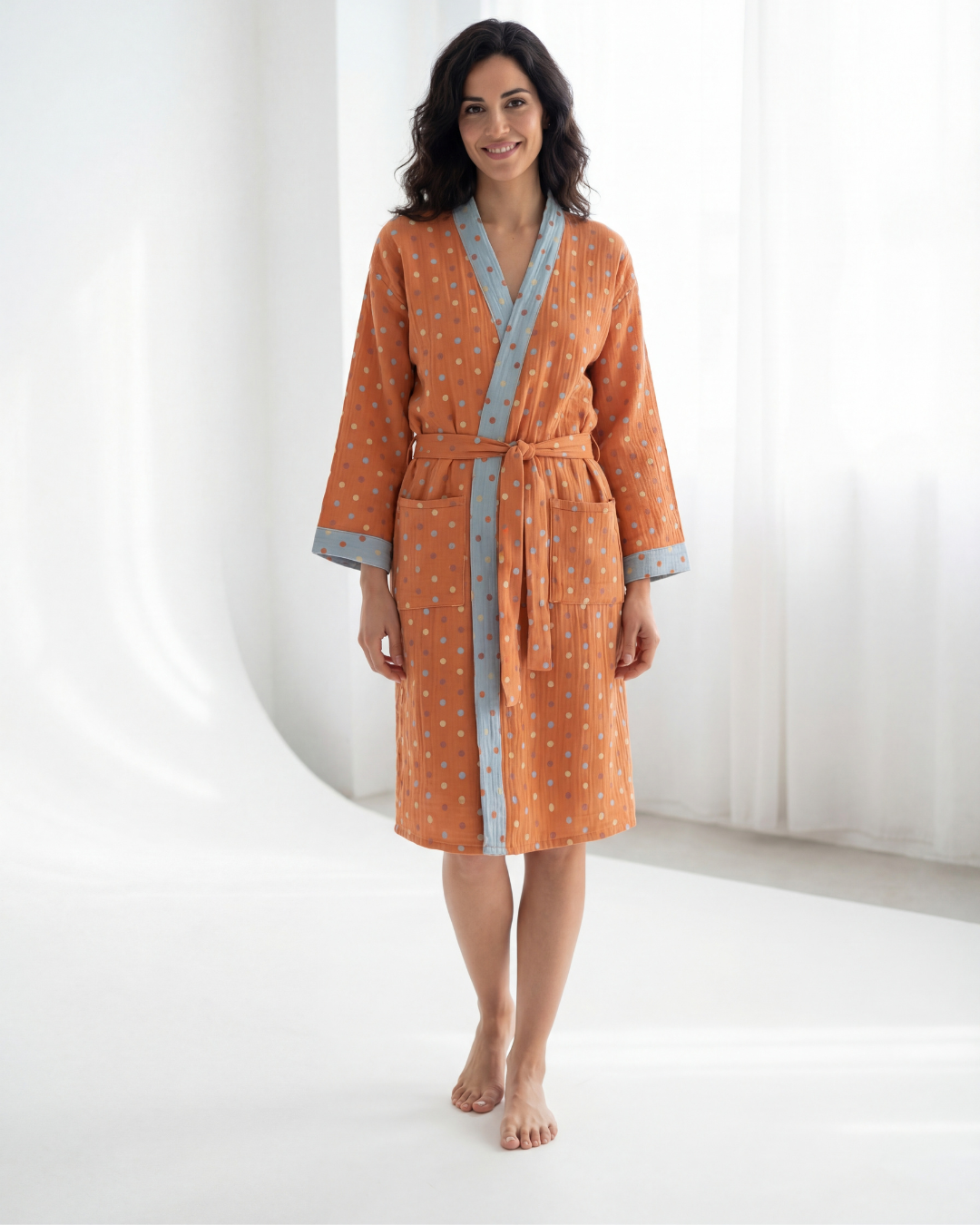 Women’s Cotton Jacquard Bathrobe – Cozy Absorbent All-Season Comfort