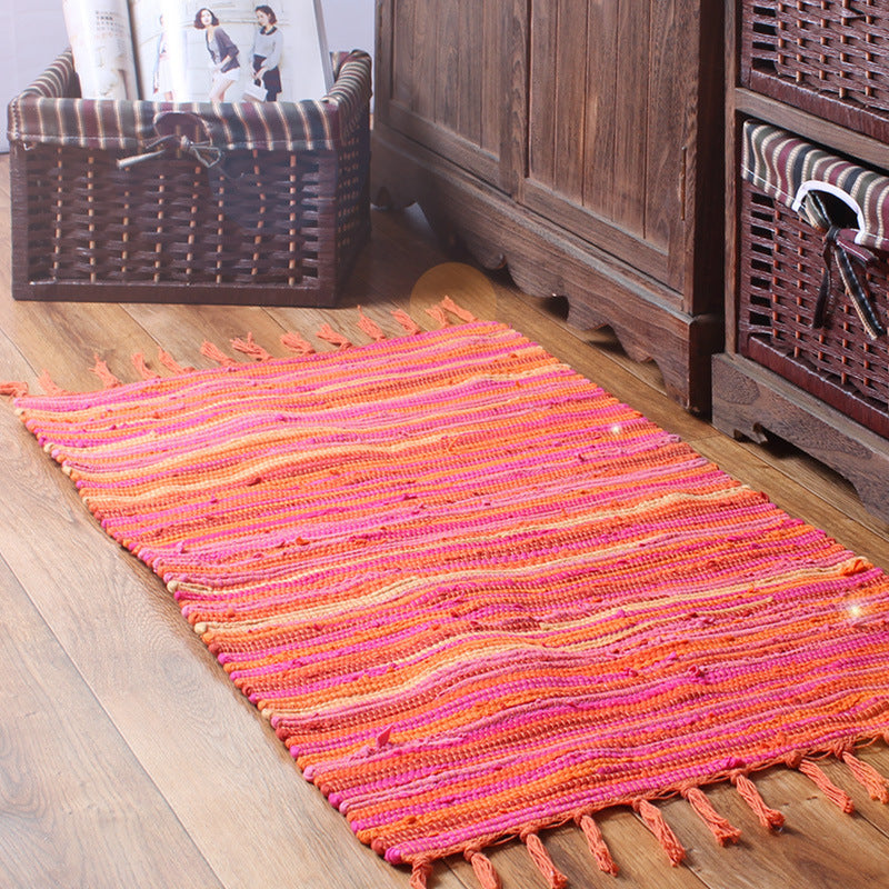 Durable Hand-Woven Cotton Bathmat – Multi-Colored Rug Bathroom Mat