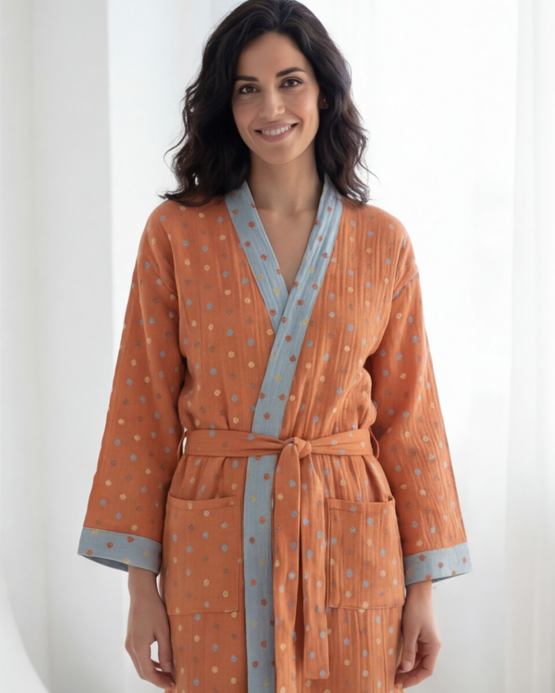 Women’s Cotton Jacquard Bathrobe – Cozy Absorbent All-Season Comfort
