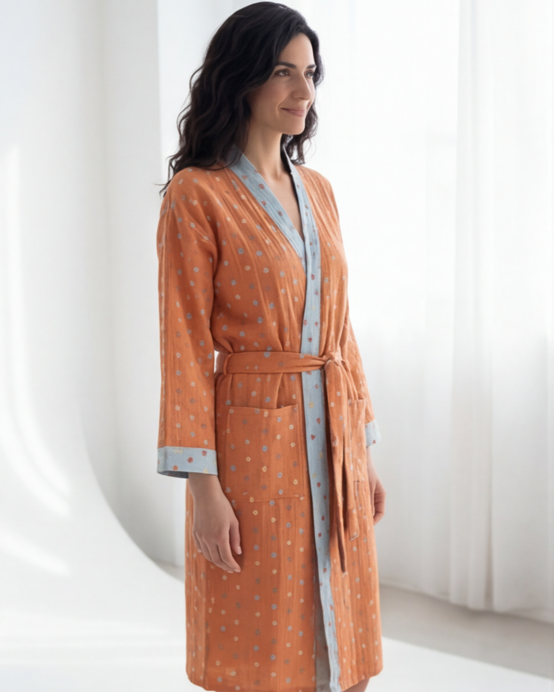 Women’s Cotton Jacquard Bathrobe – Cozy Absorbent All-Season Comfort