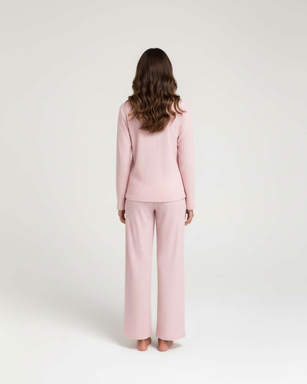 Blush Pink Long Pajama Set – Soft Button-Up with Relaxed Pants