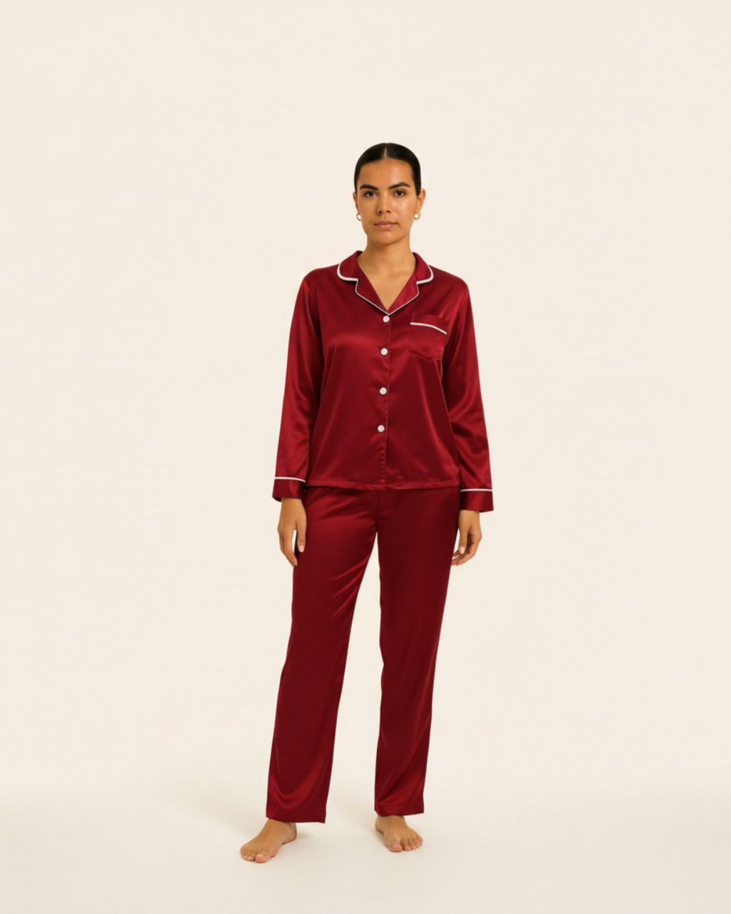 Women's Basic Solid Satin Pajama Set