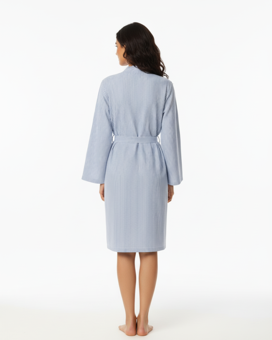 Women’s Blue and White Striped Kimono Robe – Lightweight Cotton Bathrobe