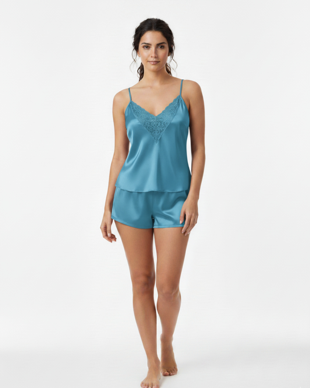 Pajama set Satin Sleepwear with Lace – Women’s Pajama Shorts Set