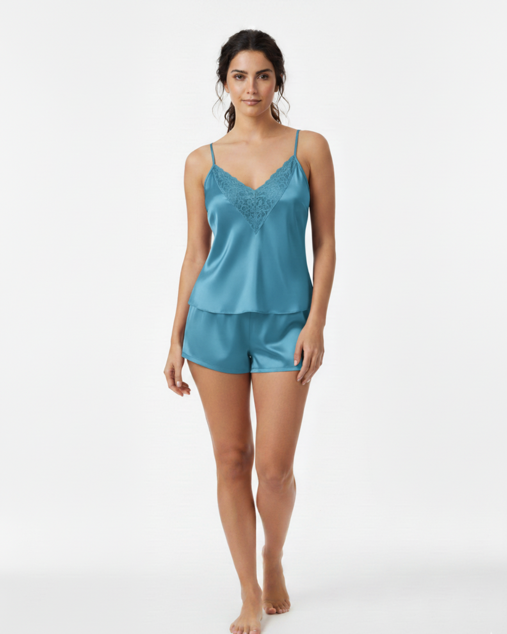 Pajama set Satin Sleepwear with Lace – Women’s Pajama Shorts Set