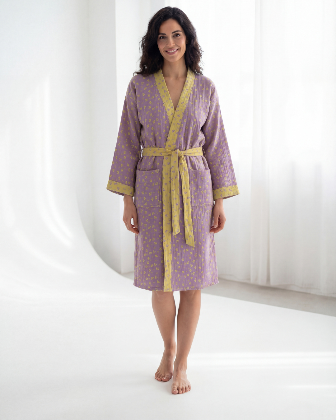 Women’s Cotton Jacquard Bathrobe – Cozy Absorbent All-Season Comfort