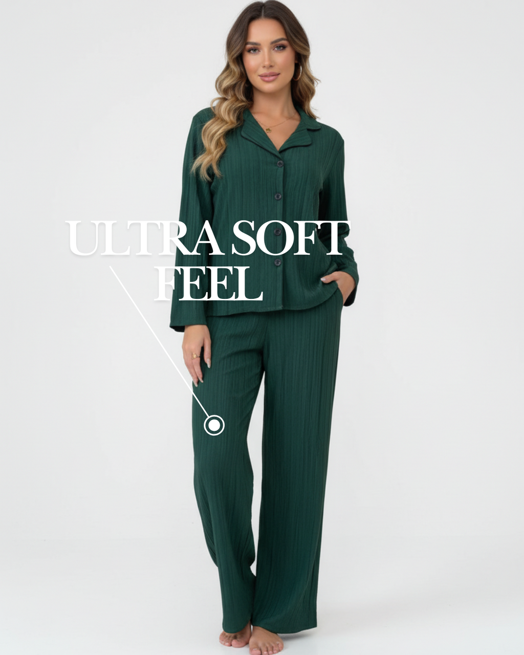 Forest Green Long Pajama Set – Classic Button-Up with Relaxed Pants