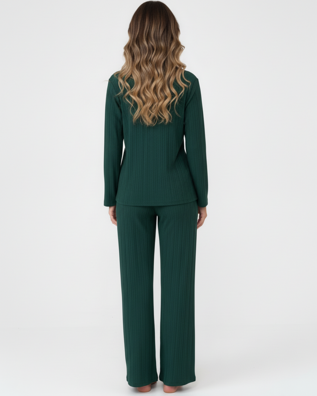 Forest Green Long Pajama Set – Classic Button-Up with Relaxed Pants