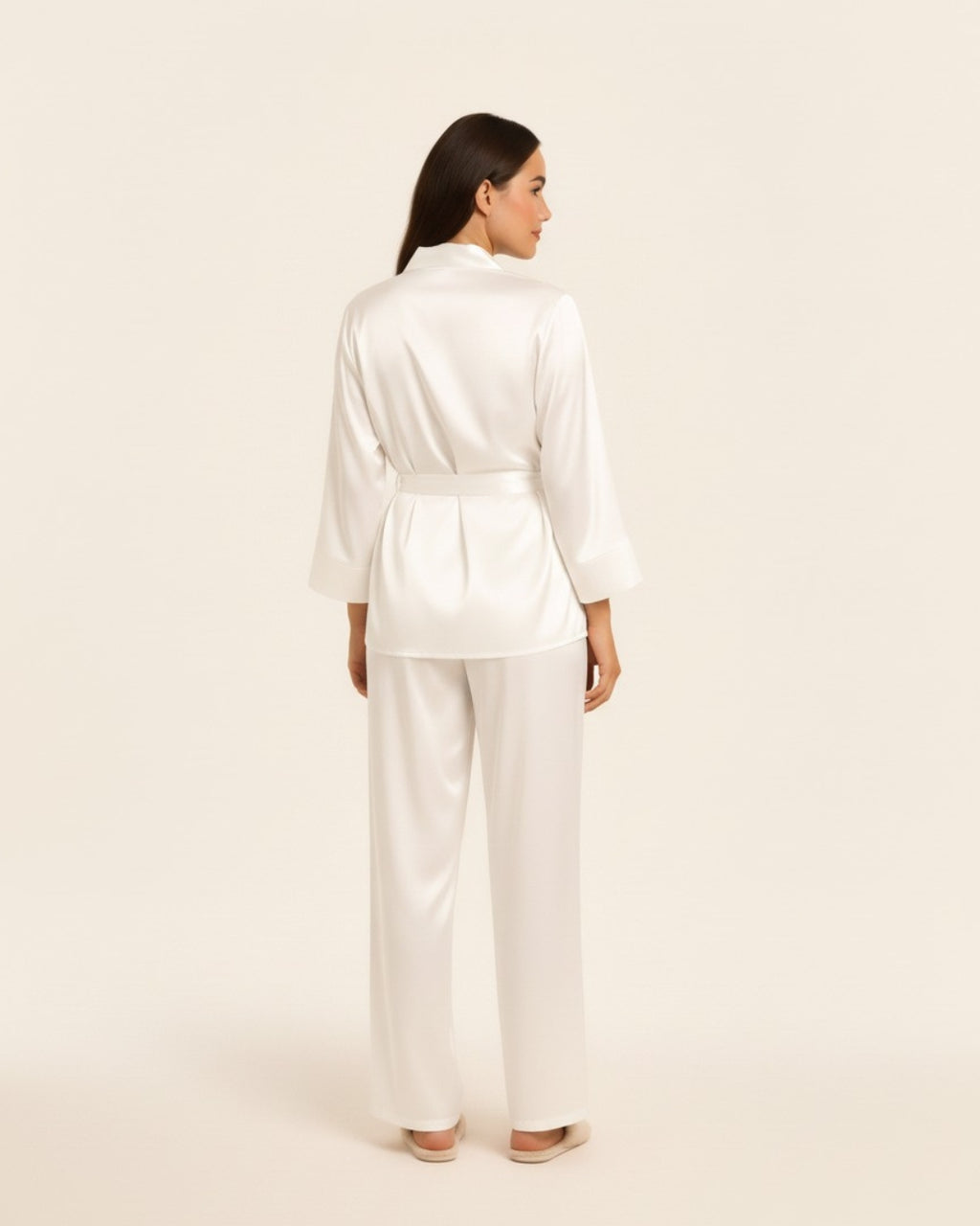 Women's Robe and Pants Pajama Set - Midi Satin Robe and Pants Sleepwear