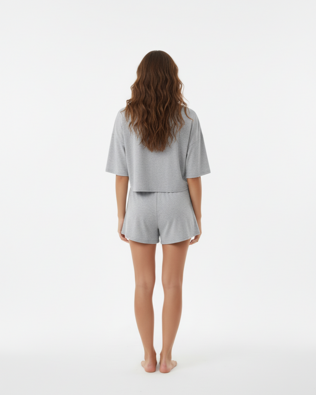 Heather Grey Short Pajama Set – Relaxed Crop Top & Drawstring Shorts