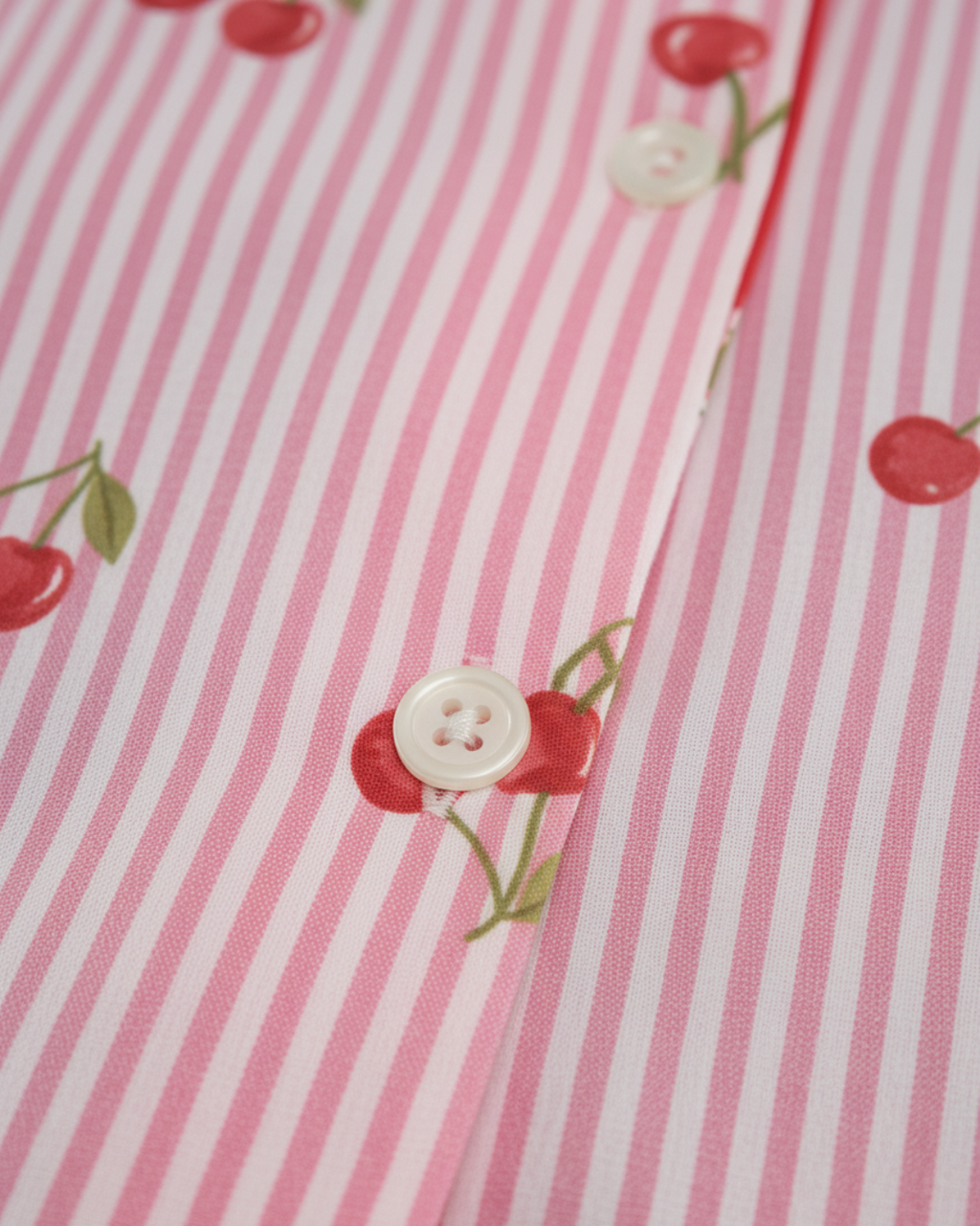 Sweet Cherry Dreams Women’s Pajama Set – Pink Striped Cotton Sleepwear