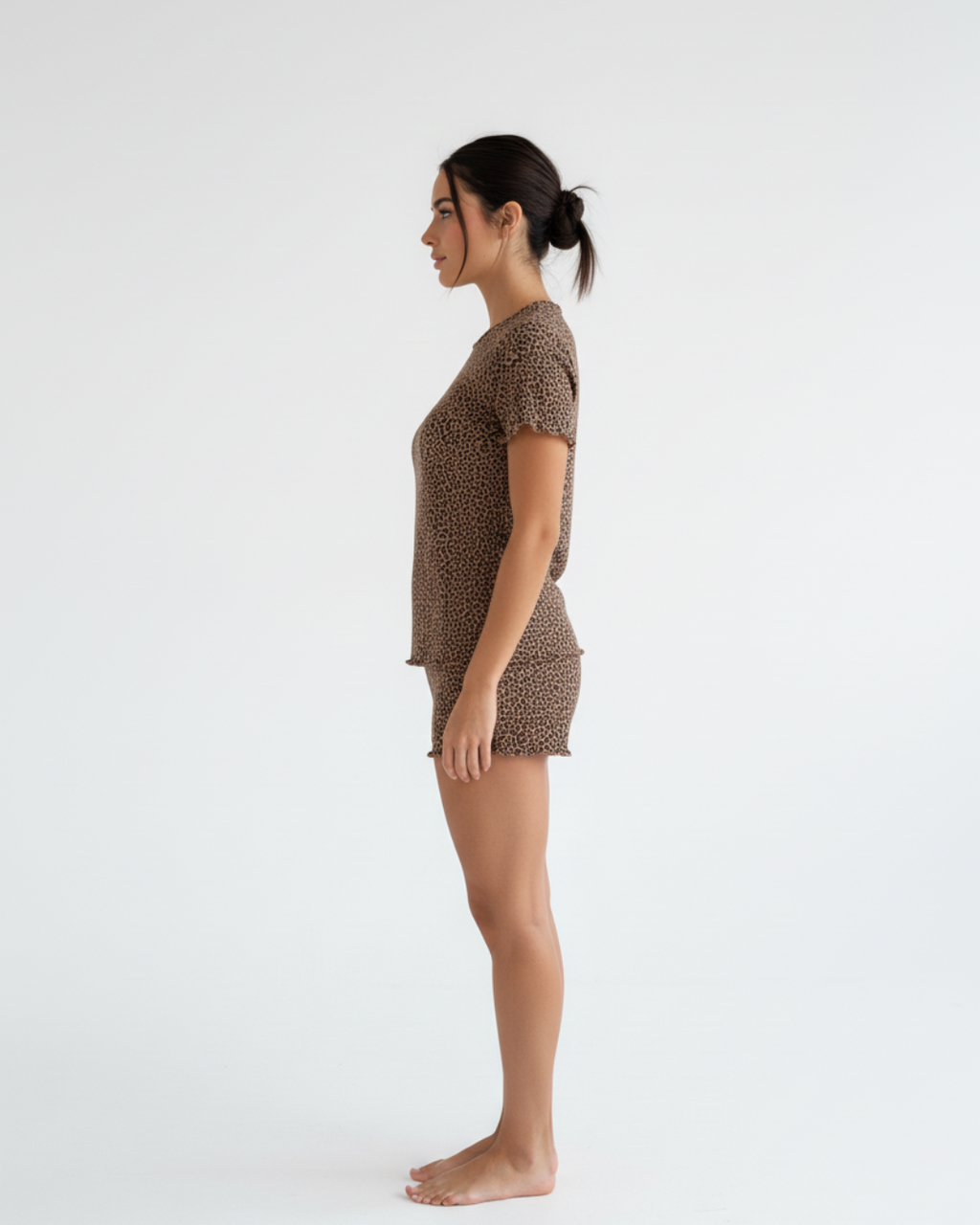 Women's Cotton Short Pajama set - Brown Round Neck Polo with Matching Shorts