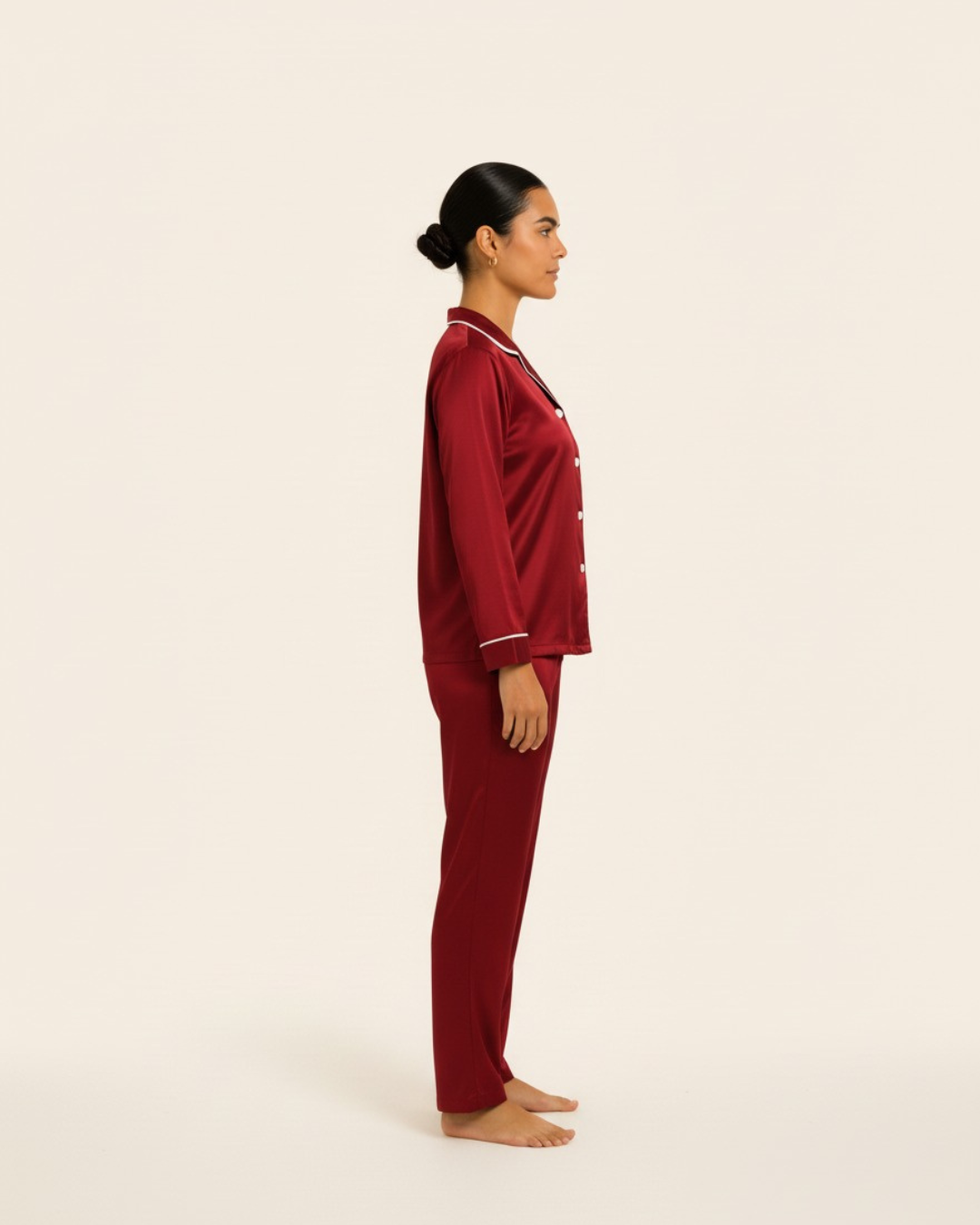Women's Basic Solid Satin Pajama Set