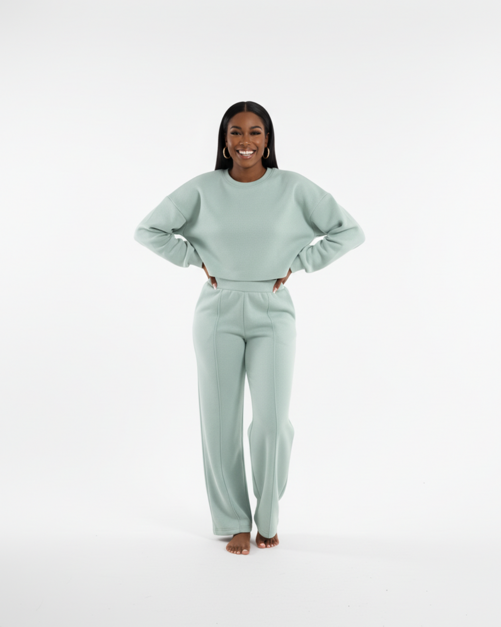 Women’s Mint Green Soft Tracksuit – Two Piece Jogger Set with Cropped Sweatshirt