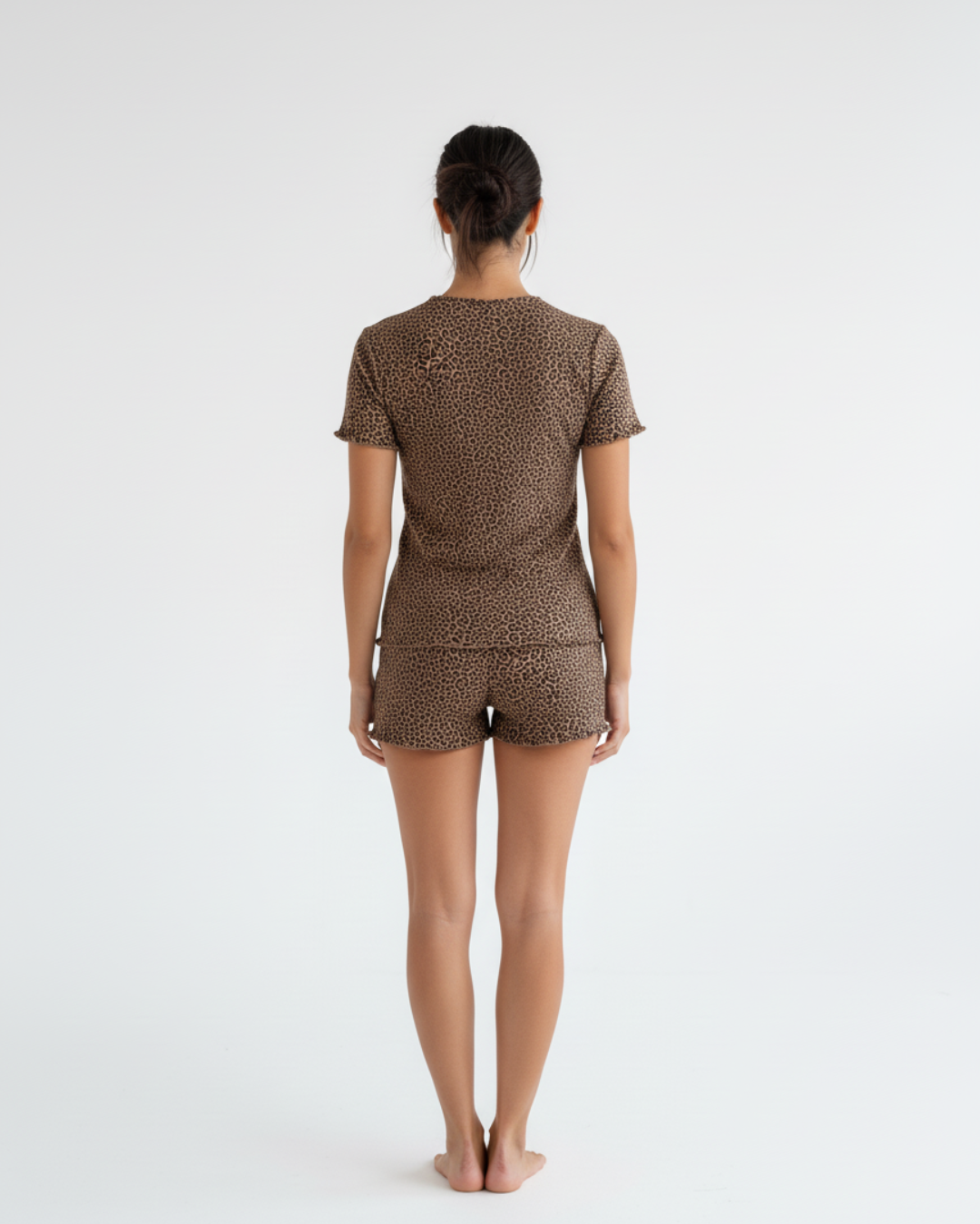 Women's Cotton Short Pajama set - Brown Round Neck Polo with Matching Shorts
