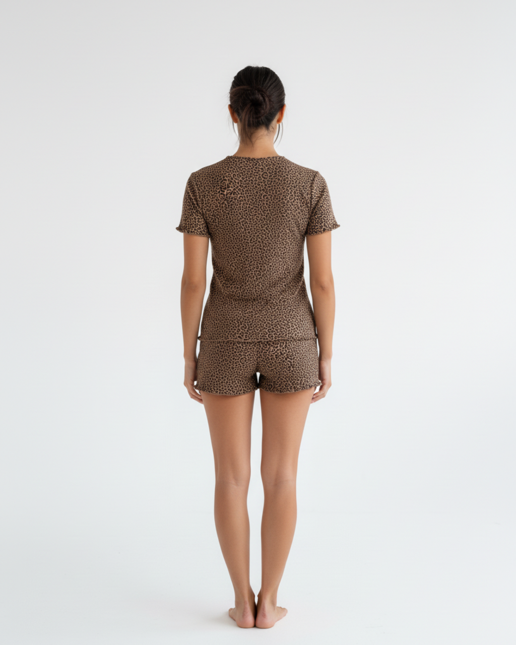 Women's Cotton Short Pajama set - Brown Round Neck Polo with Matching Shorts