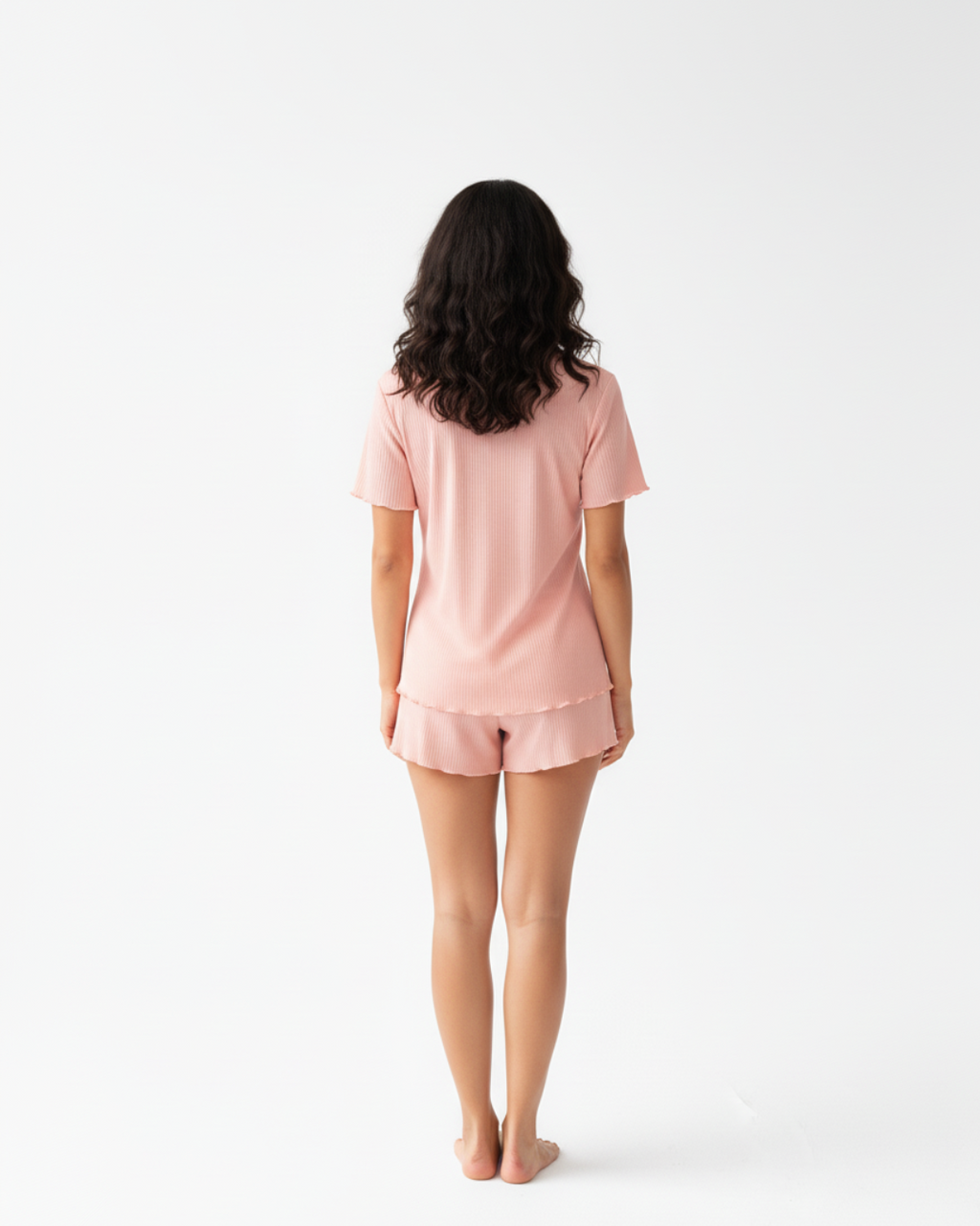 Women’s Pink Short Pajama Set – Cute Sleepwear with Bow Detail, Short Sleeve Top & Shorts