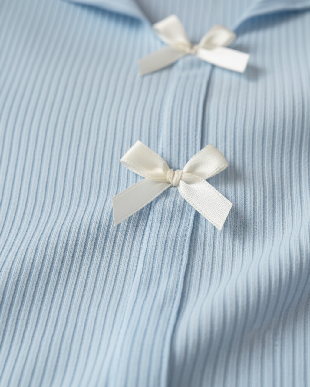 Women’s Blue Short Pajama Set – Cute Sleepwear with Bow Detail, Short Sleeve Top & Shorts