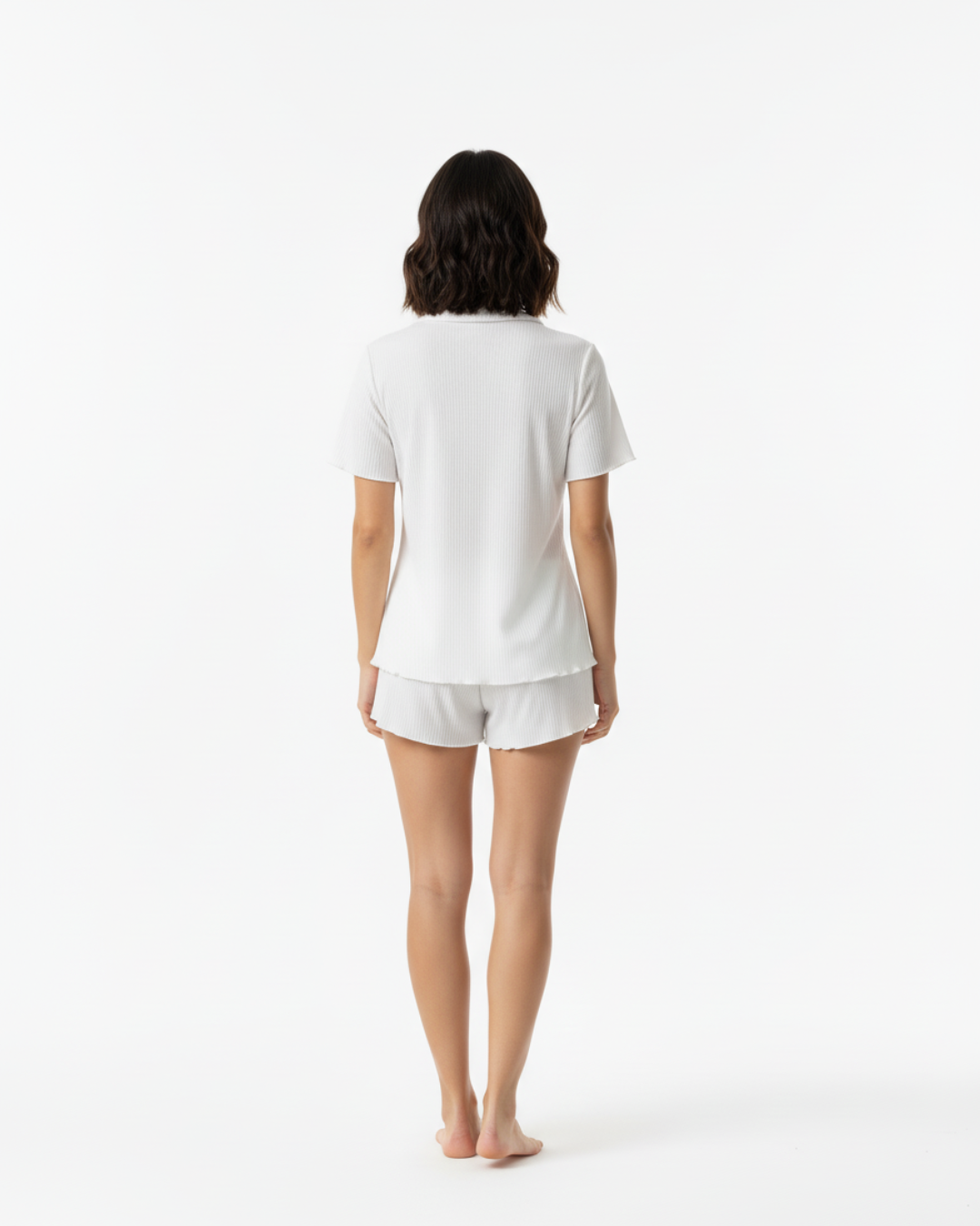 Women’s White Short Pajama Set – Cute Sleepwear with Bow Detail, Short Sleeve Top & Shorts