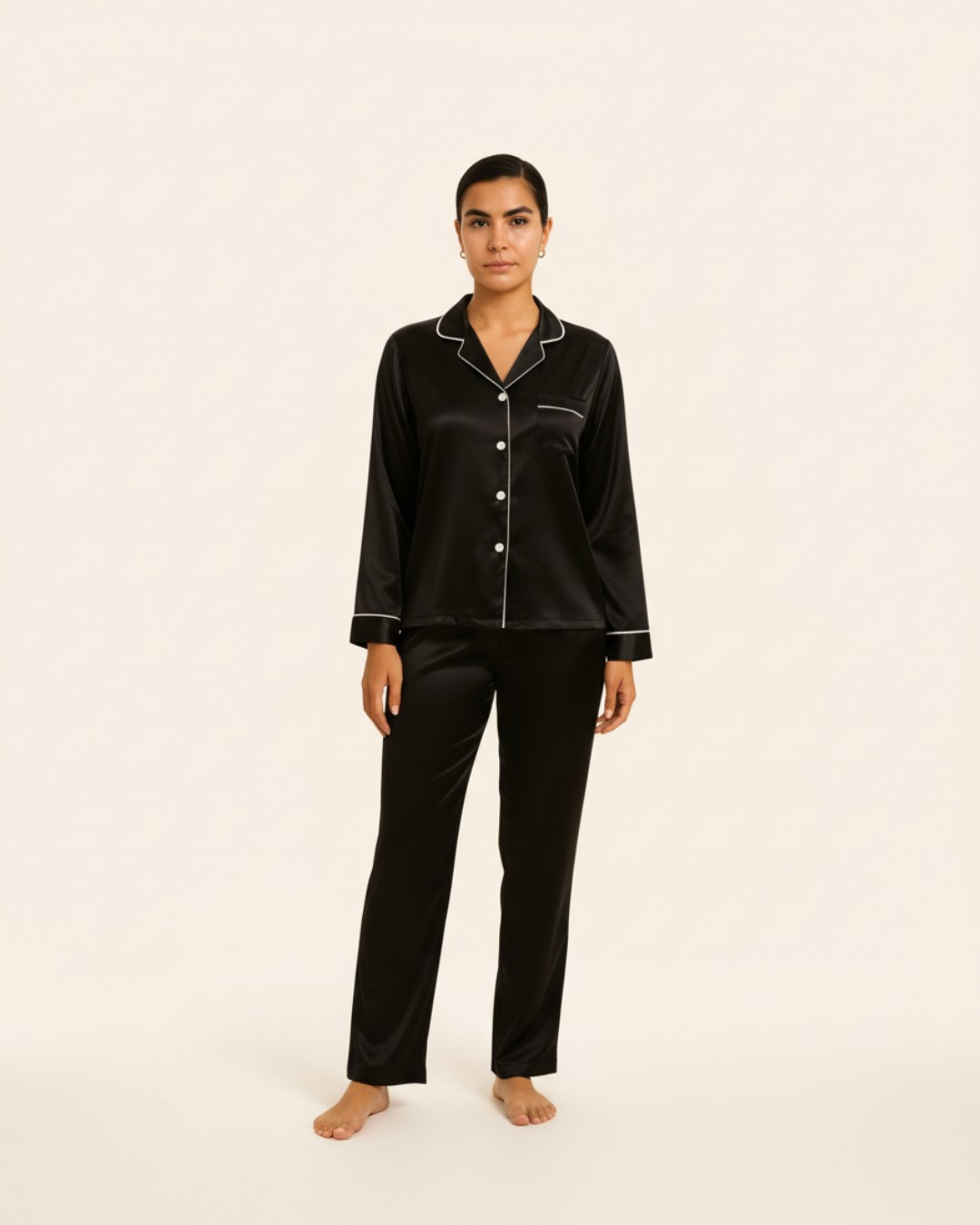 Women's Basic Solid Satin Pajama Set