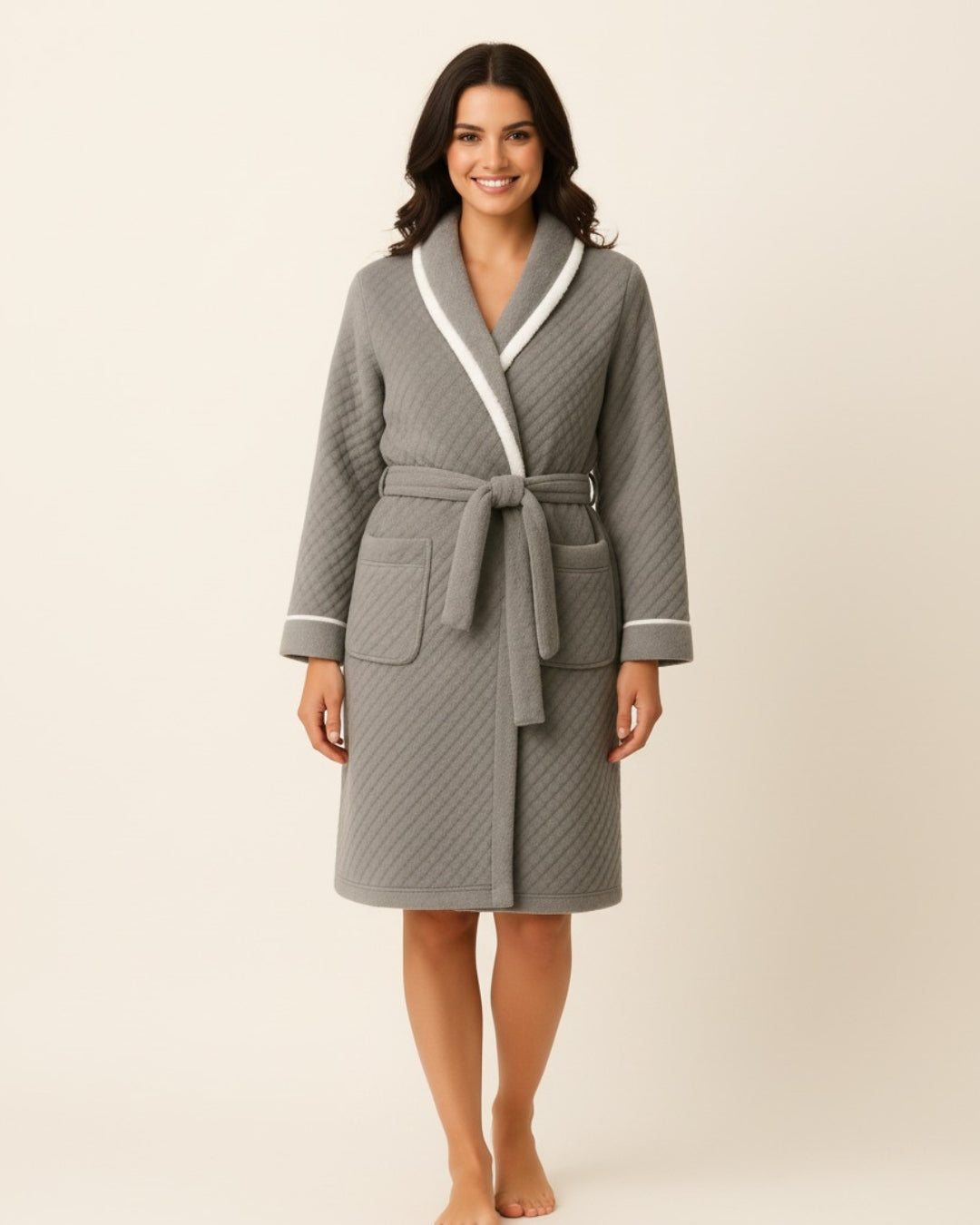 Women’s Quilted Bathrobe – Soft Short Robe with Belt and Pockets