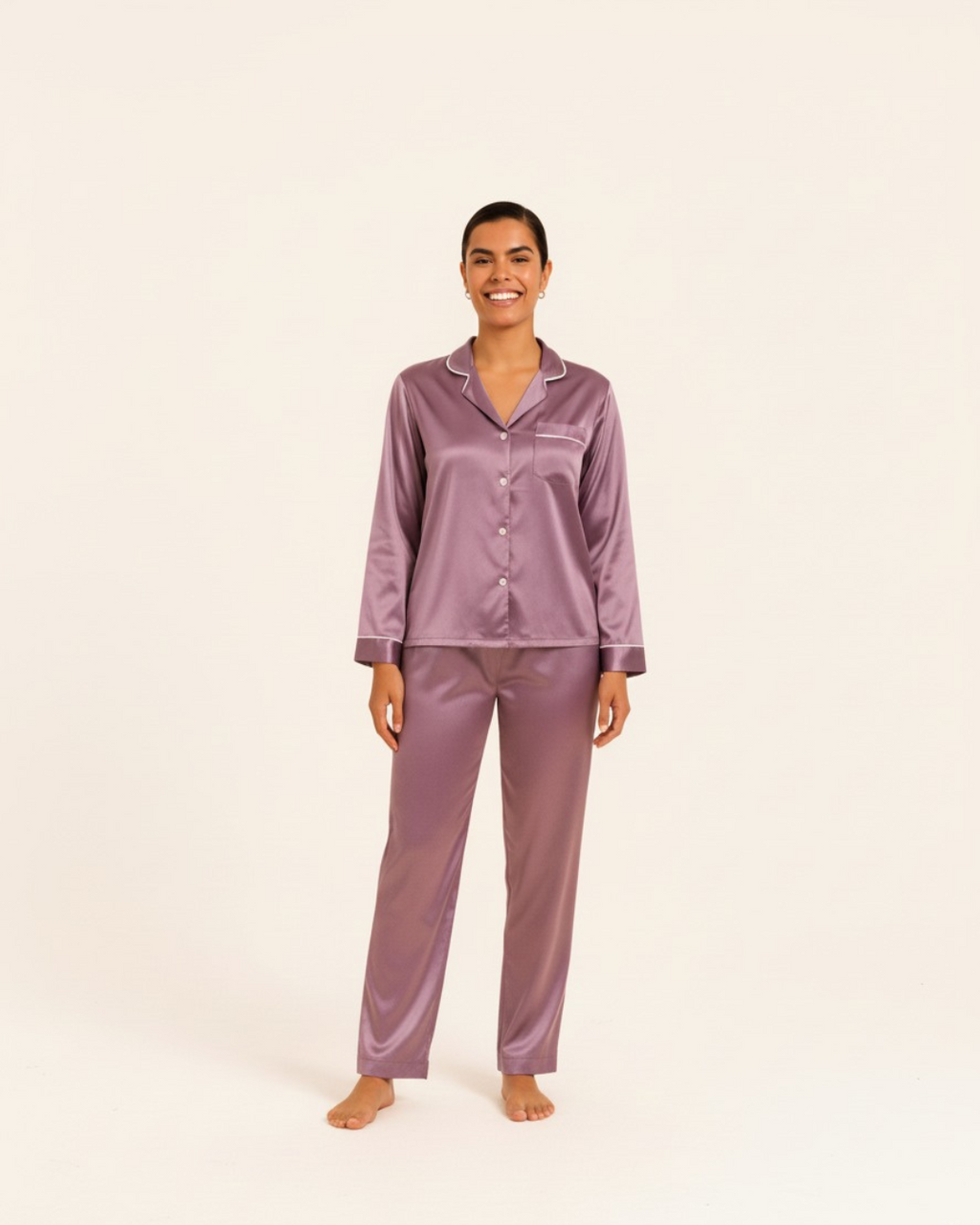 Women's Basic Solid Satin Pajama Set