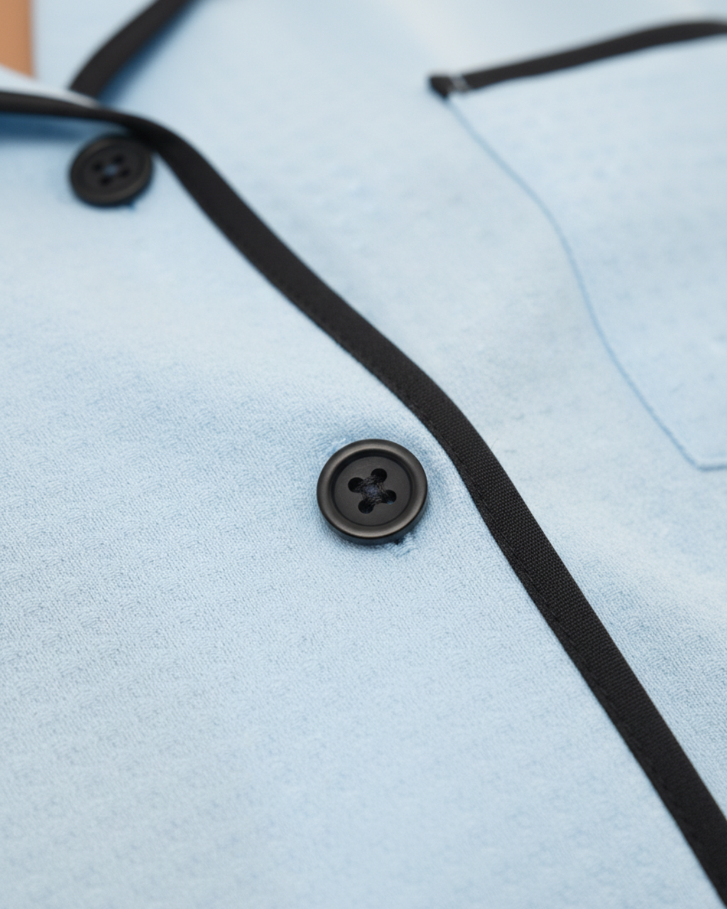 Sky Blue Soft Pajama Set – Short Sleeve Top & Long Pants with Black Piping