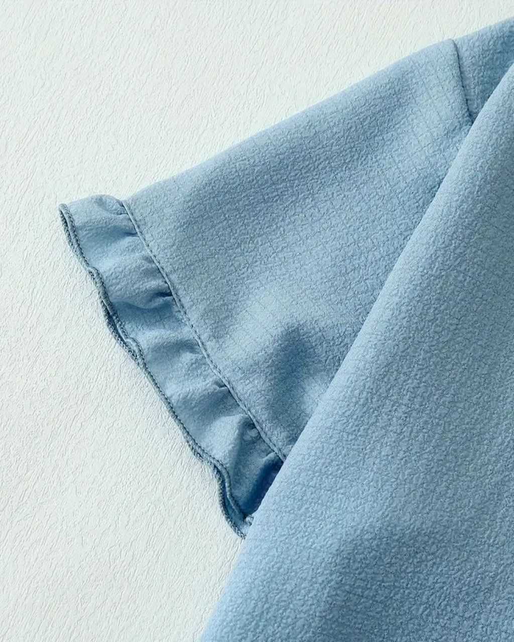 Women’s Light Blue Pajama Set – Short Sleeve Summer PJ Set with Ruffle Shorts