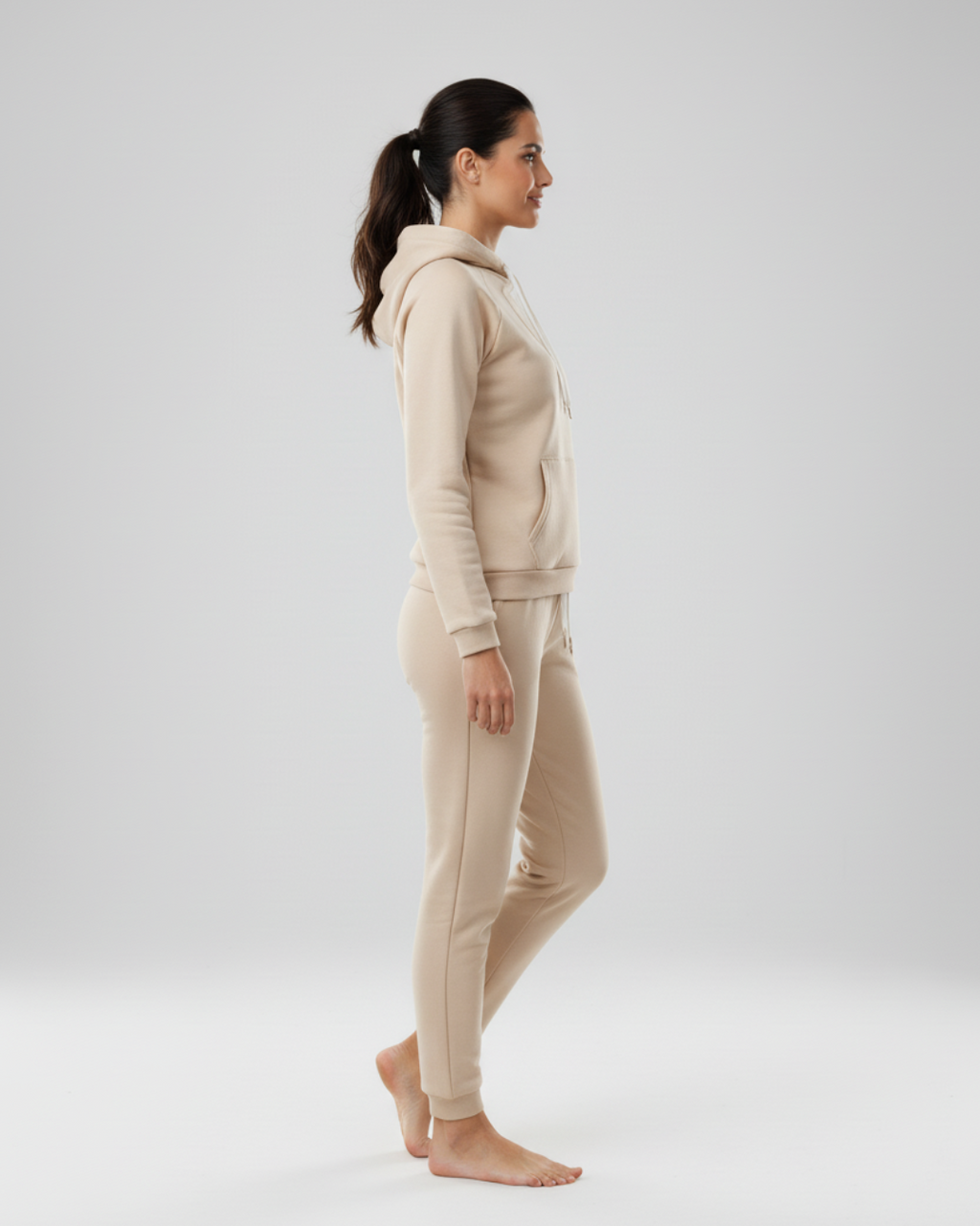 Women’s Sand Beige Hoodie Jogger Set – Two Piece Loungewear Tracksuit