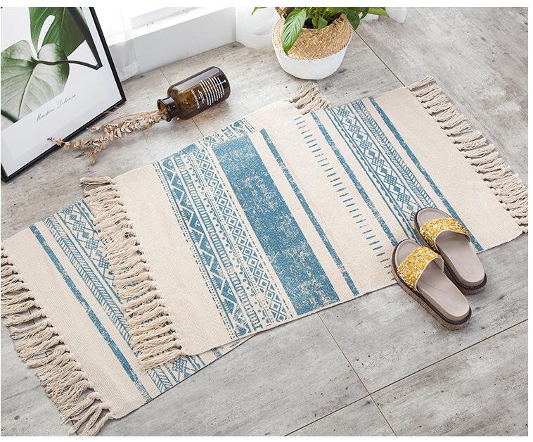 Nordic Bohemian Cotton Linen Rug – Hand-Woven Mat for Living Room and Bedroom