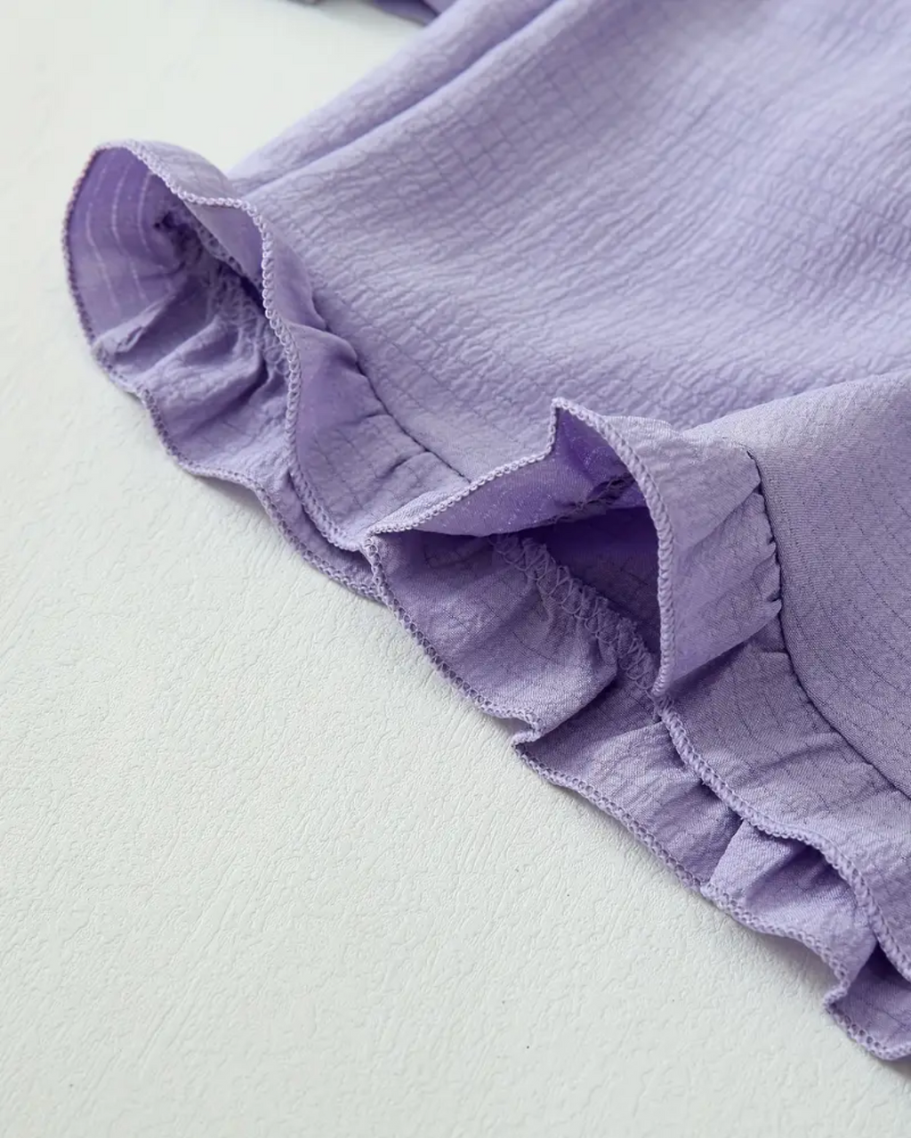 Women’s Purple Short Pajama Set – Two Piece Summer PJ Set with Ruffle Trim