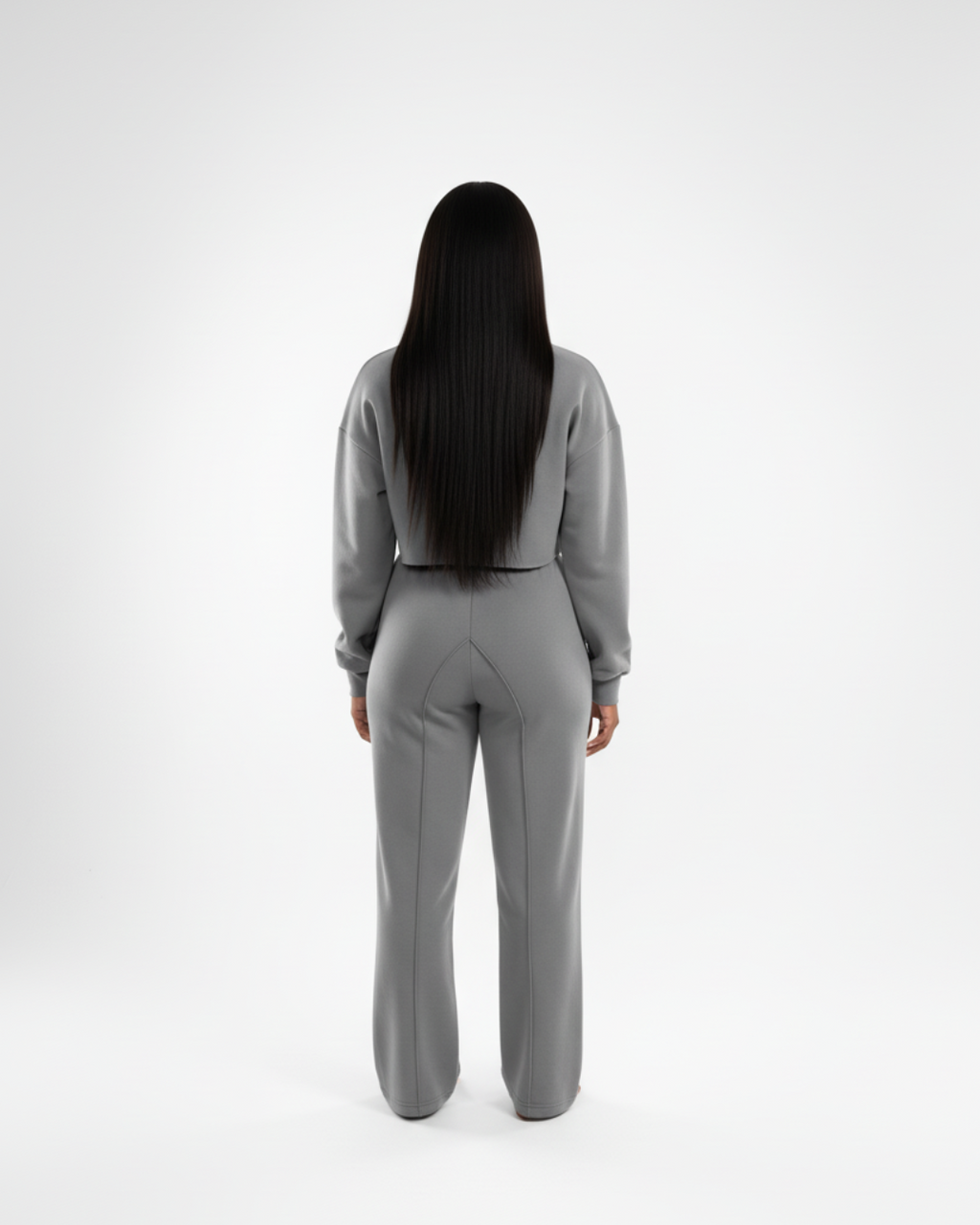 Women’s Charcoal Gray Soft Tracksuit – Two Piece Jogger Set with Cropped Sweatshirt