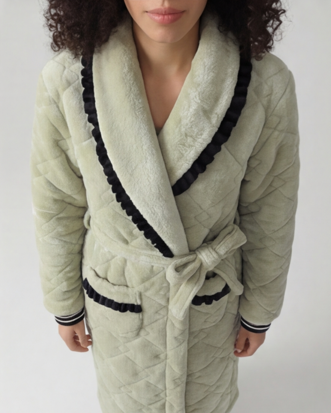 Women’s Winter Thick Quilted Bathrobe – Mid-Length Coral Fleece Pajama Robe