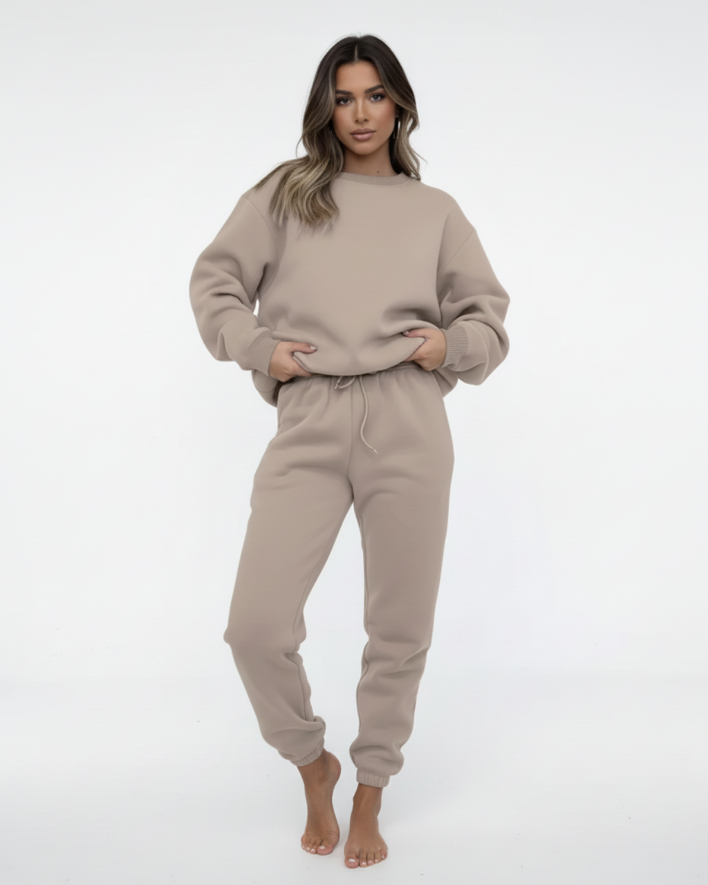 Women’s Cream Beige Jogger Set – Two Piece Loungewear Tracksuit