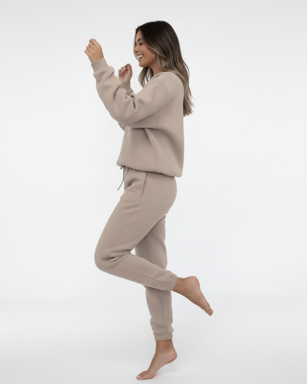 Women’s Cream Beige Jogger Set – Two Piece Loungewear Tracksuit