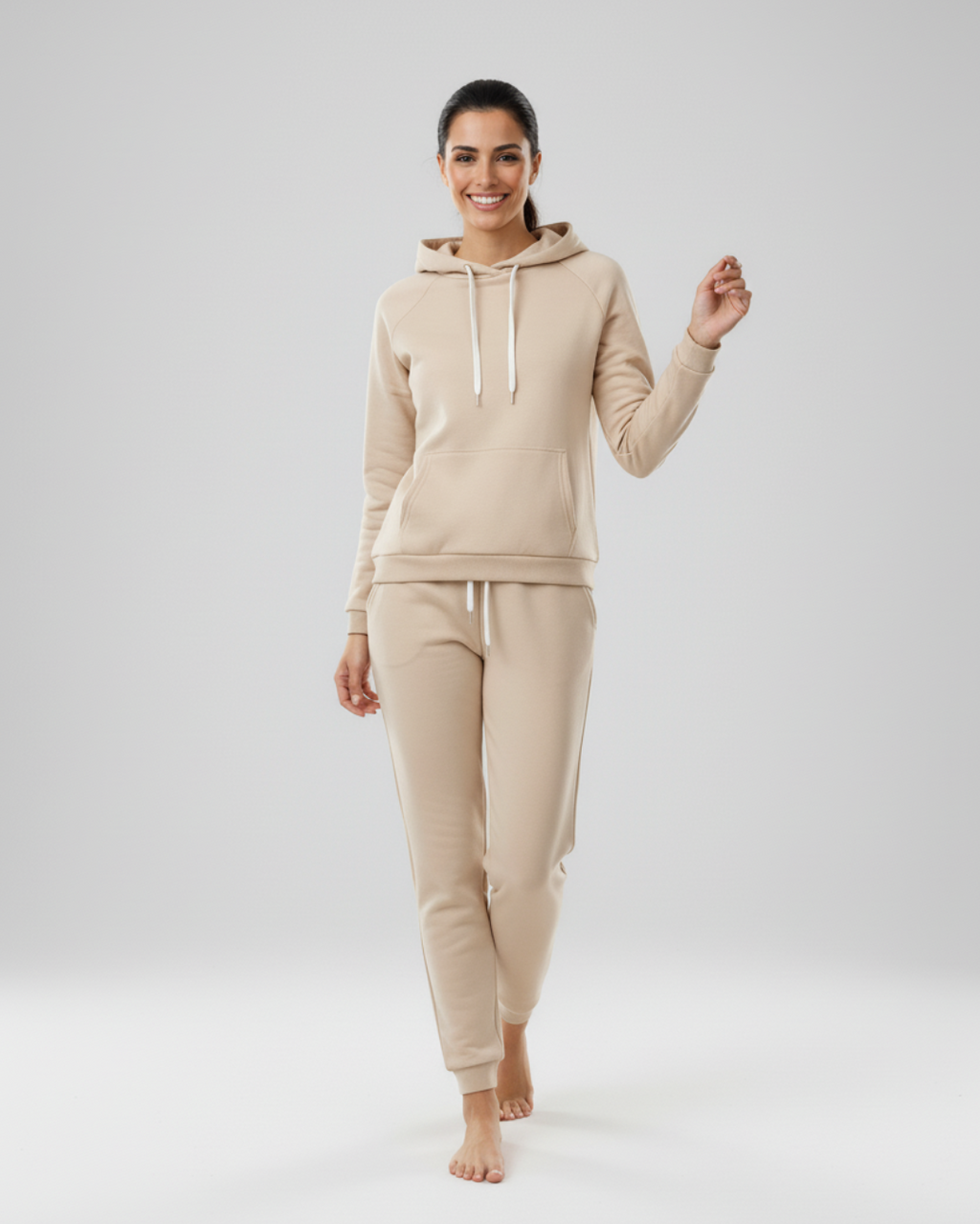 Women’s Sand Beige Hoodie Jogger Set – Two Piece Loungewear Tracksuit